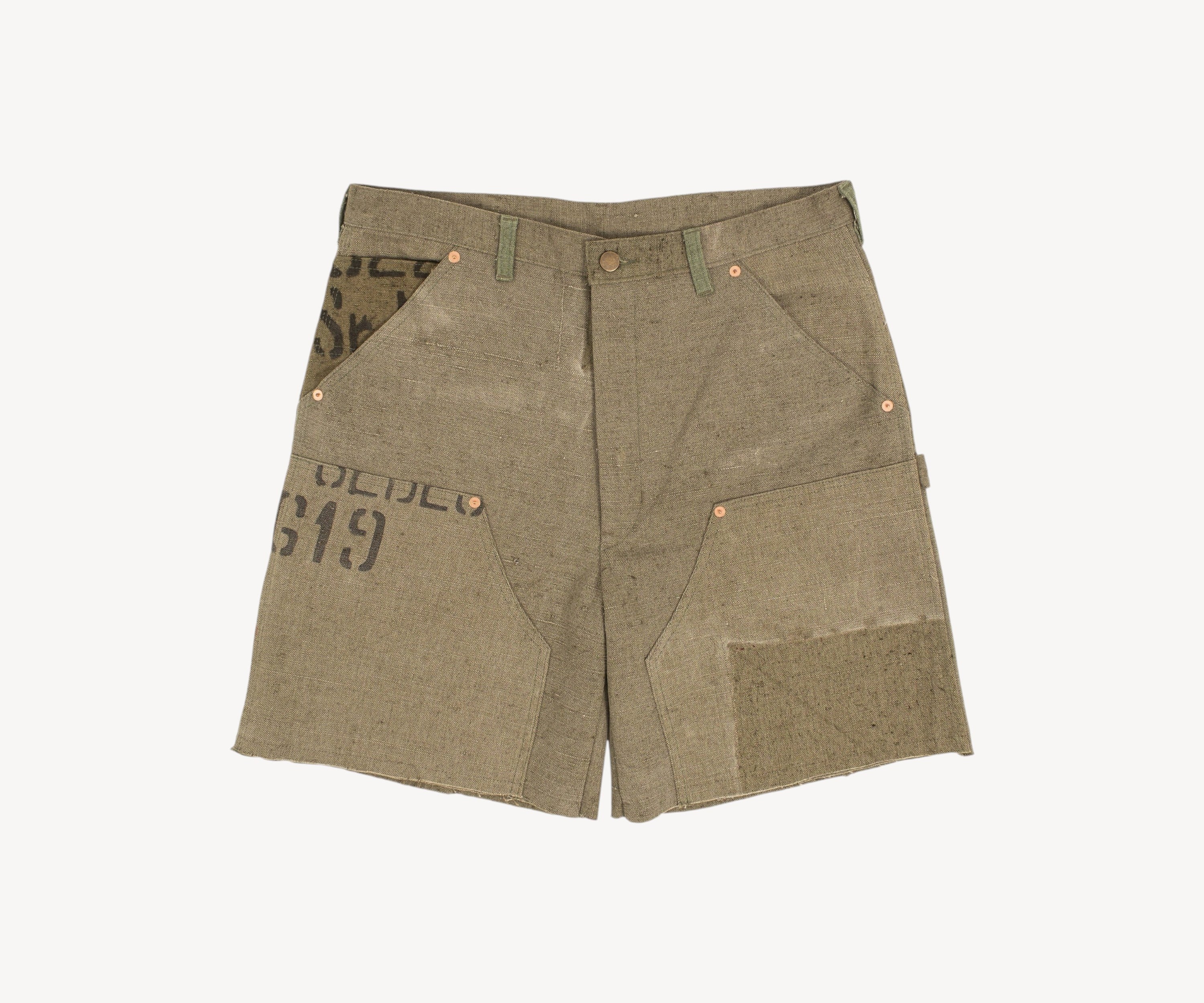 REWORK® DOUBLE KNEE SHORTS - N° 009 Pants US32 / FR42 / OLIVE GREEN - BRUT Clothing