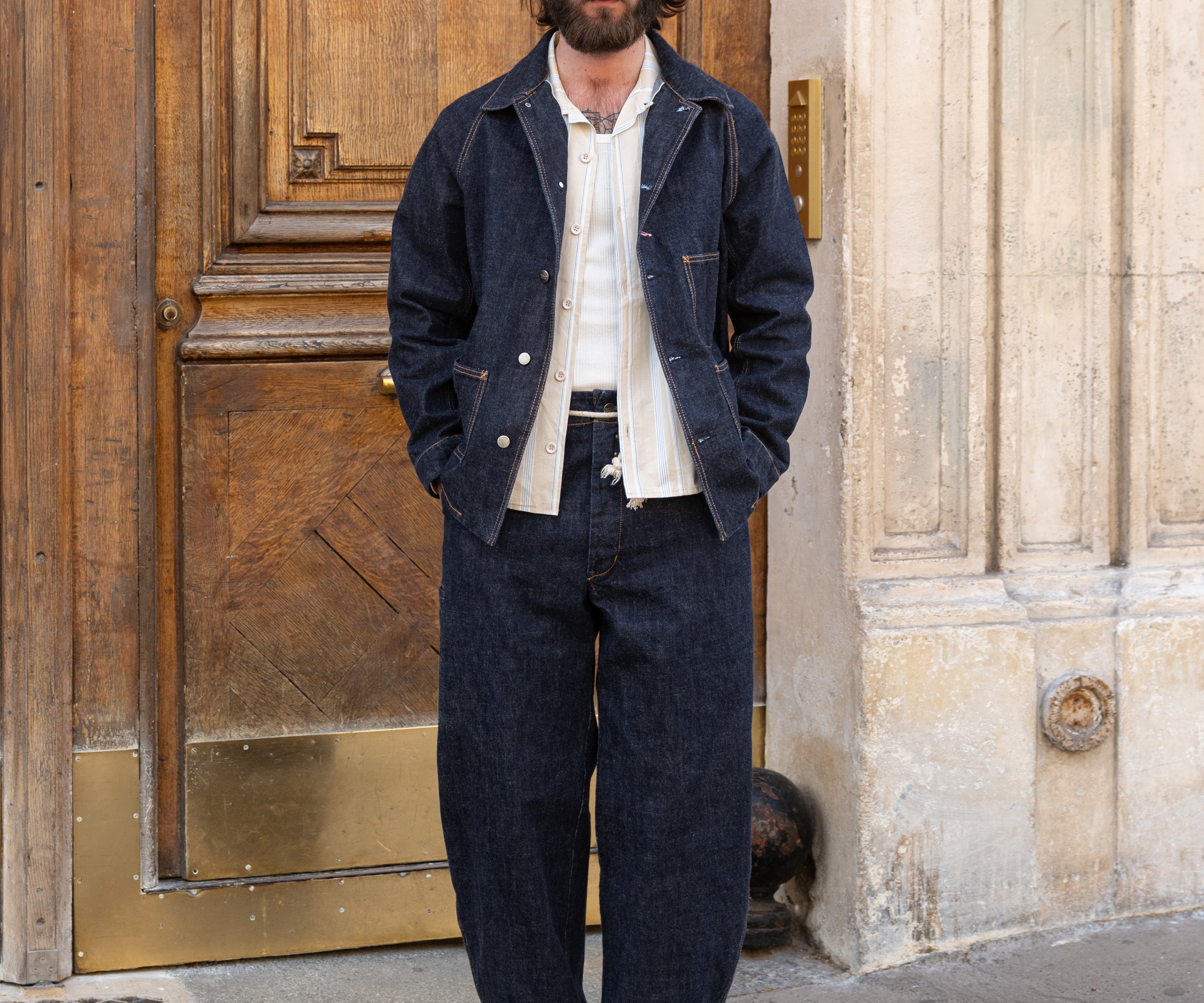 REWORK® DENIM PAINTER JACKET Coats & Jackets SMALL / RAW INDIGO - BRUT Clothing