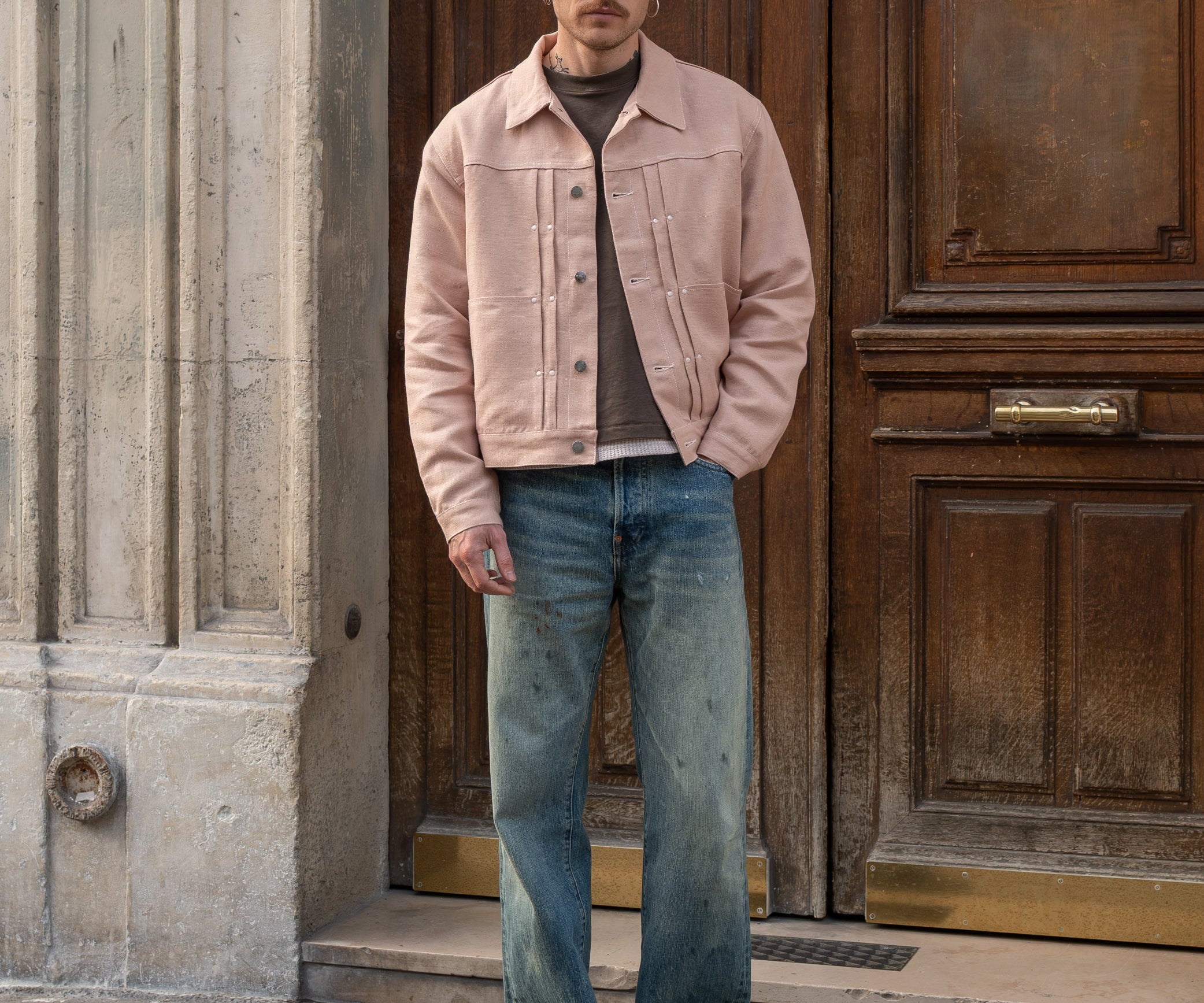 REWORK® DOUBLE PLEATED LINEN JACKET SMALL / ROSE PÂLE - BRUT Clothing