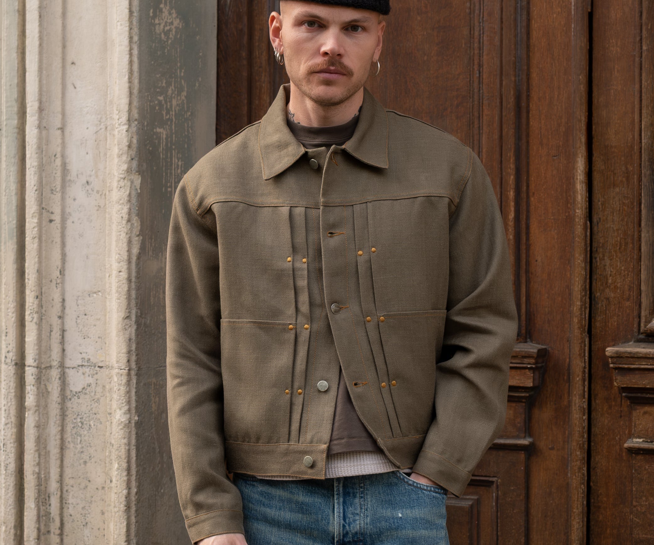 REWORK® DOUBLE PLEATED LINEN JACKET Coats & Jackets SMALL / GREY - BRUT Clothing