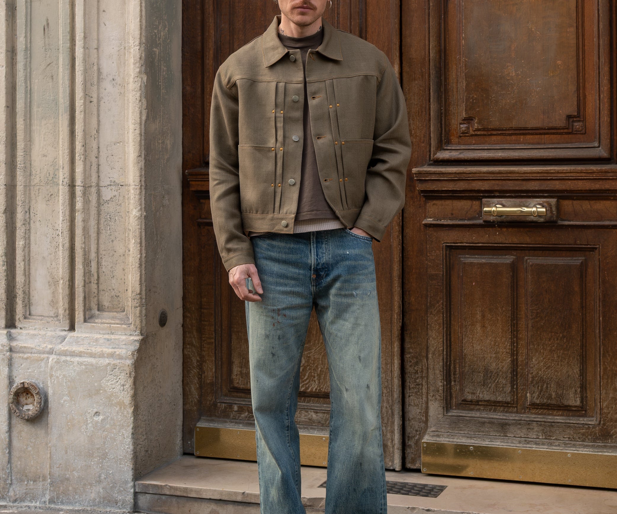 VESTE EN LIN À DOUBLE PLIS REWORK® Manteaux et vestes TAILLE S / GRIS - BRUT Clothing
