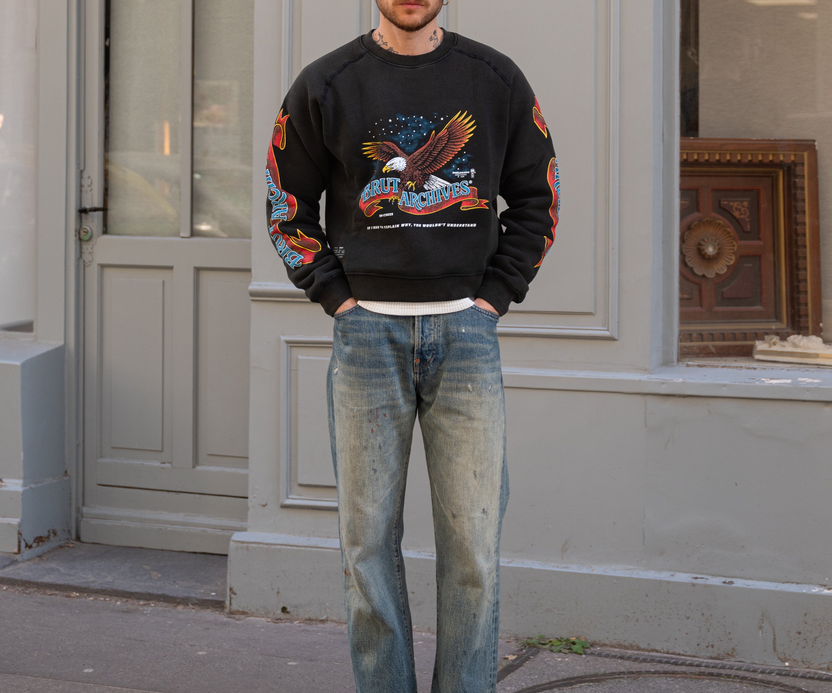 THE NIGHT EAGLE CREWNECK Knitwear X-SMALL / BLACK - BRUT Clothing