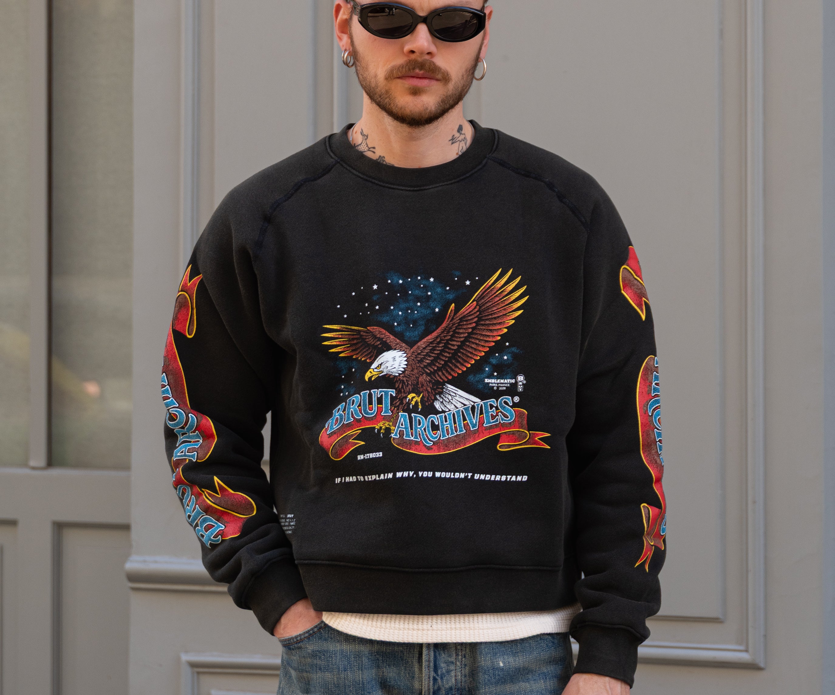 THE NIGHT EAGLE CREWNECK Knitwear X-SMALL / BLACK - BRUT Clothing