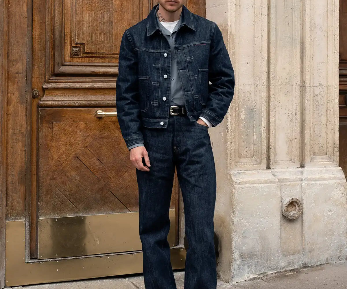 THE PLEATED SELVEDGE DENIM JACKET - RAW INDIGO | BRUT CLOTHING THE PLEATED SELVEDGE DENIM JACKET - RAW INDIGO | BRUT CLOTHING