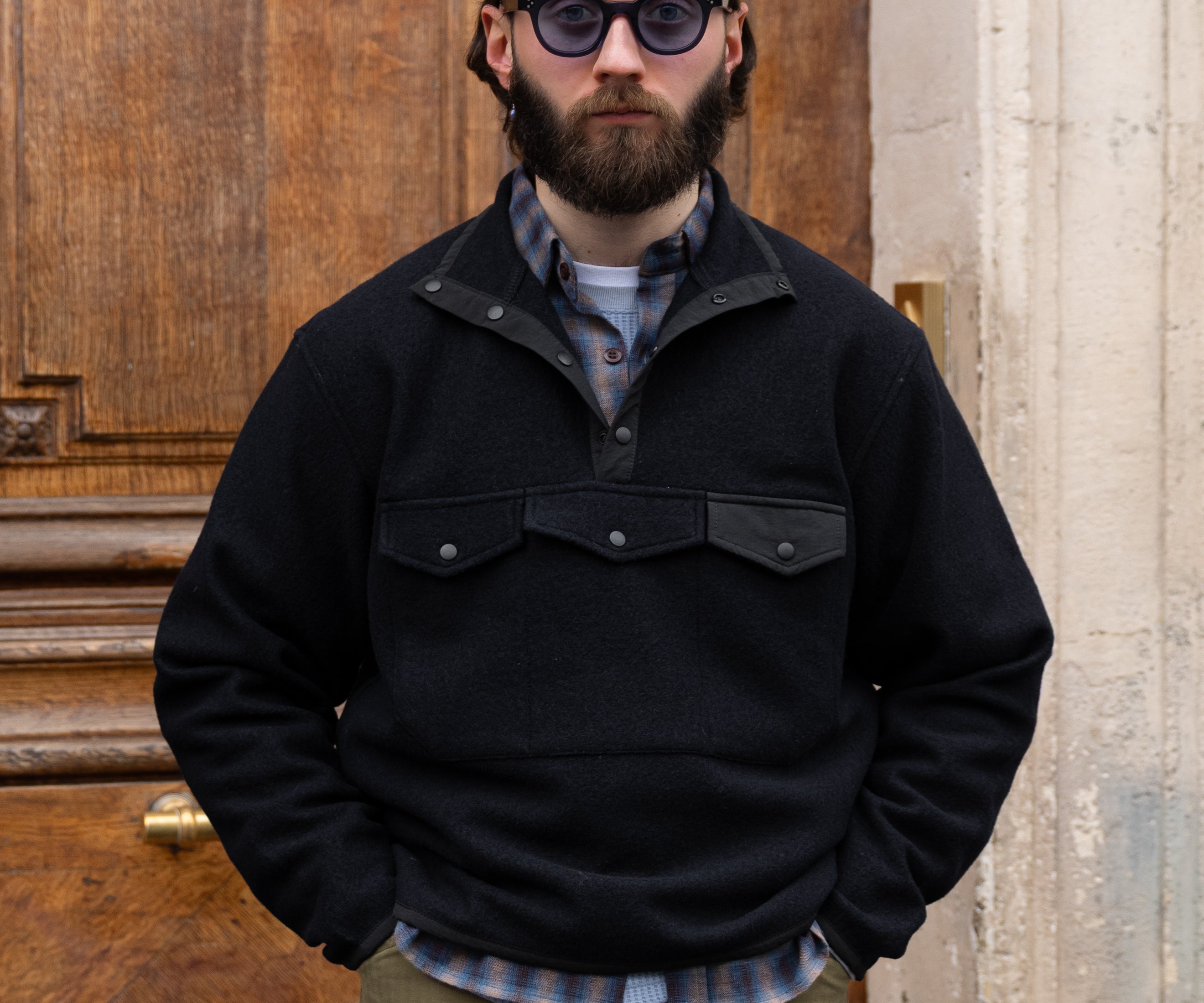 THE WOOL BUTTON-UP FLEECE X-SMALL / BLEU MARINE - BRUT Clothing