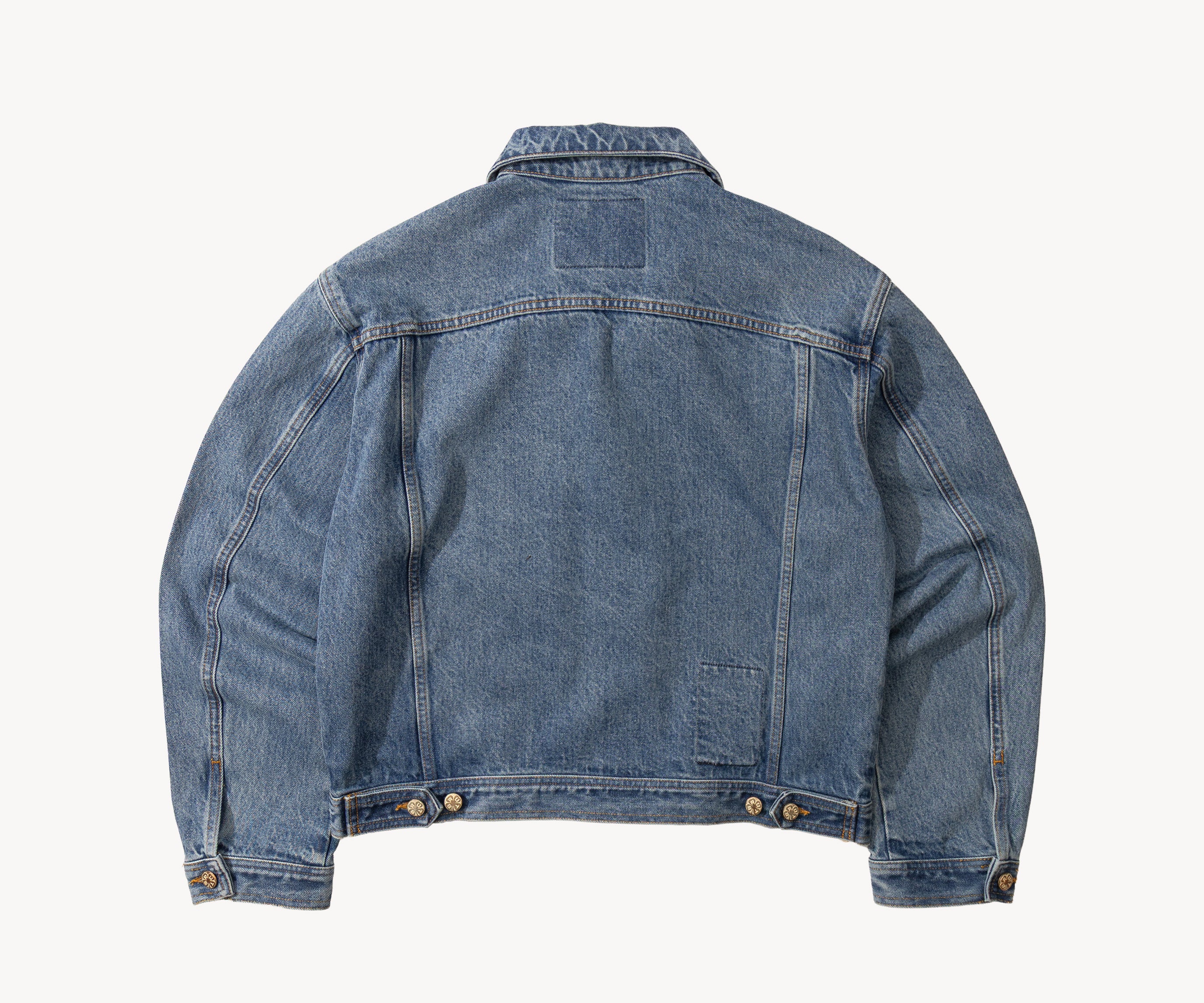 THE PLEATED DENIM JACKET Coats & Jackets X-SMALL / BLUE STONE WASH - BRUT Clothing