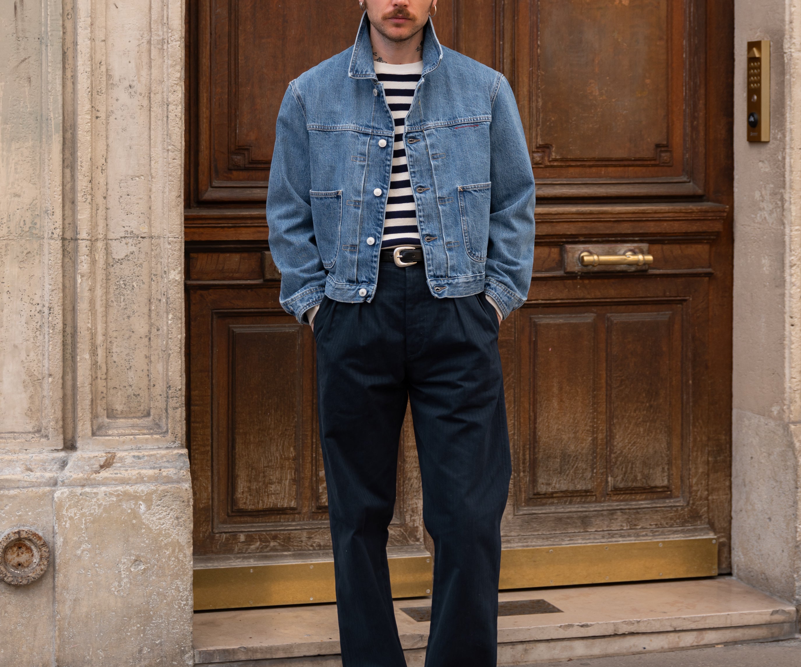 THE PLEATED SELVEDGE DENIM JACKET Coats & Jackets XX-SMALL / BLUE STONE WASH - BRUT Clothing