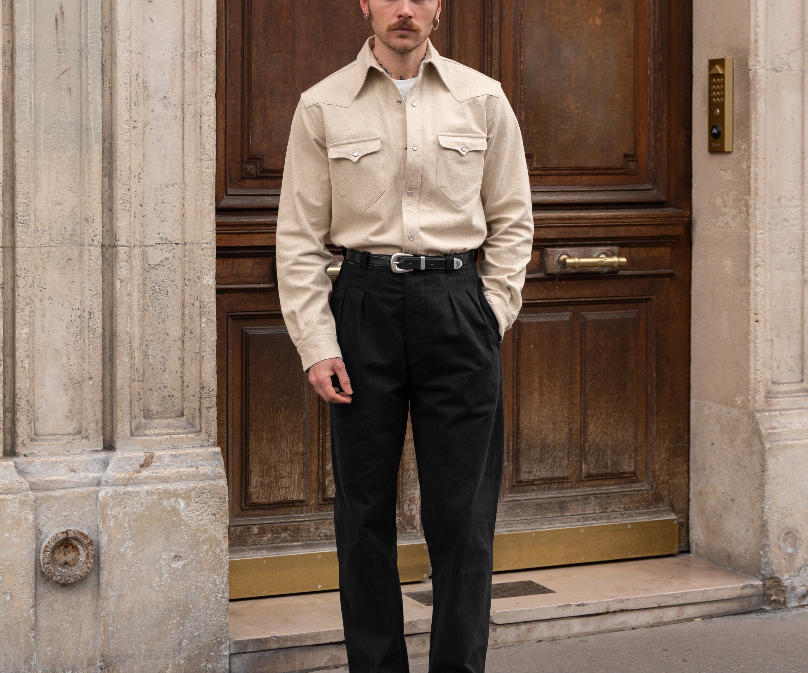 THE WESTERN DENIM SHIRT Shirts X-SMALL / ECRU - BRUT Clothing
