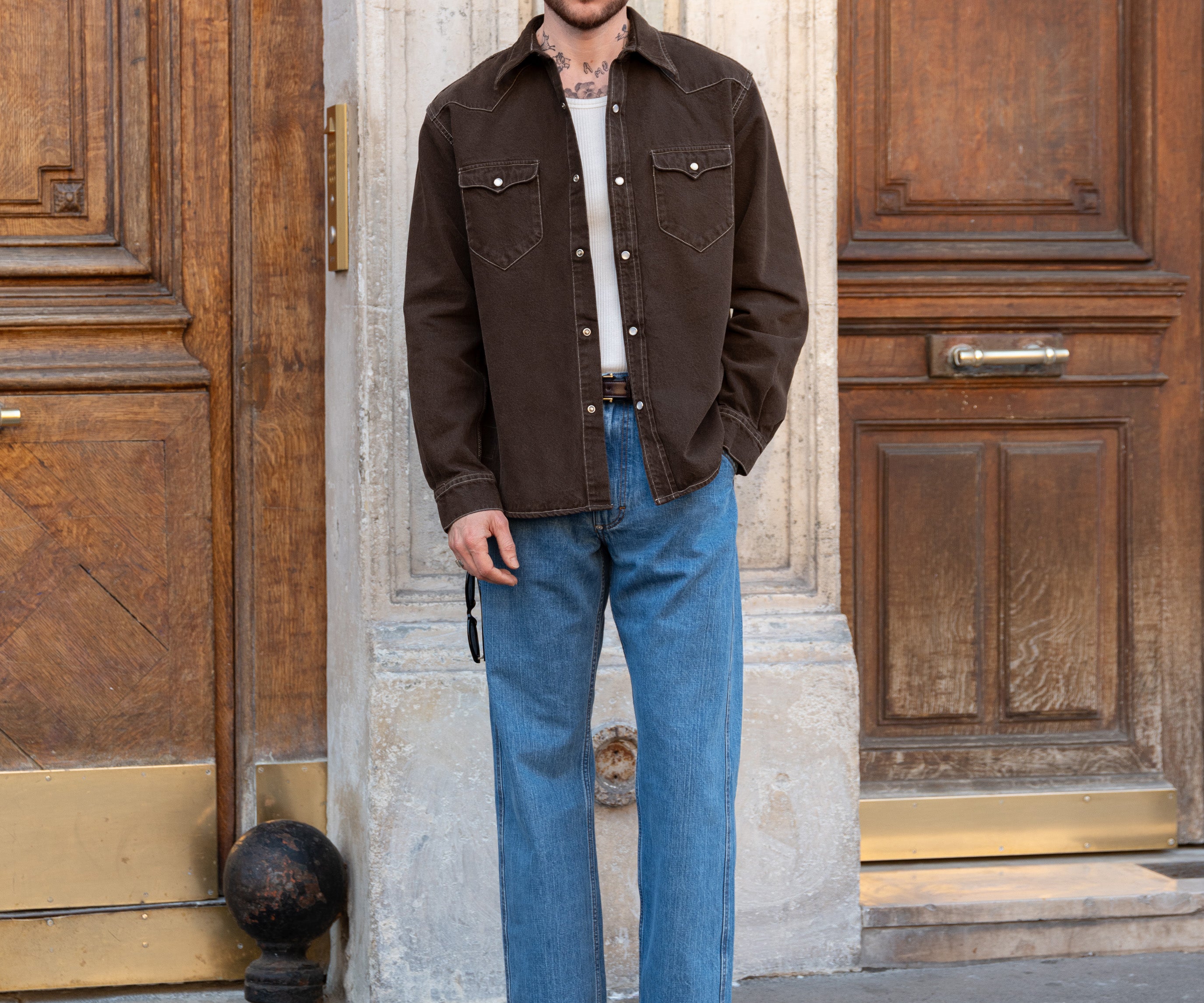 THE WESTERN DENIM SHIRT Shirts X-SMALL / OVERDYED BROWN - BRUT Clothing