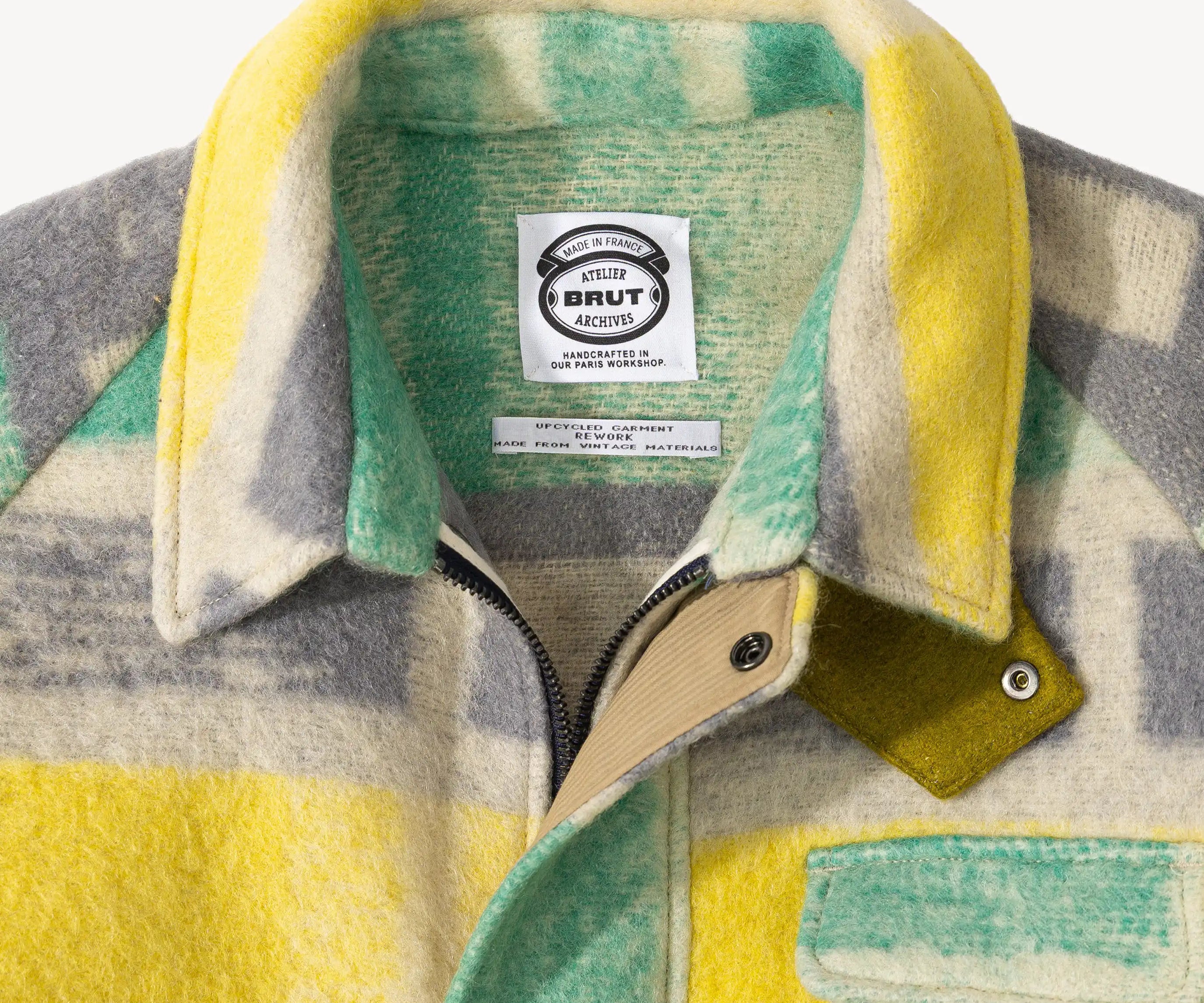 REWORK® WOOL PLAID JACKET - N° 014 Coats & Jackets X-LARGE / YELLOW - BRUT Clothing