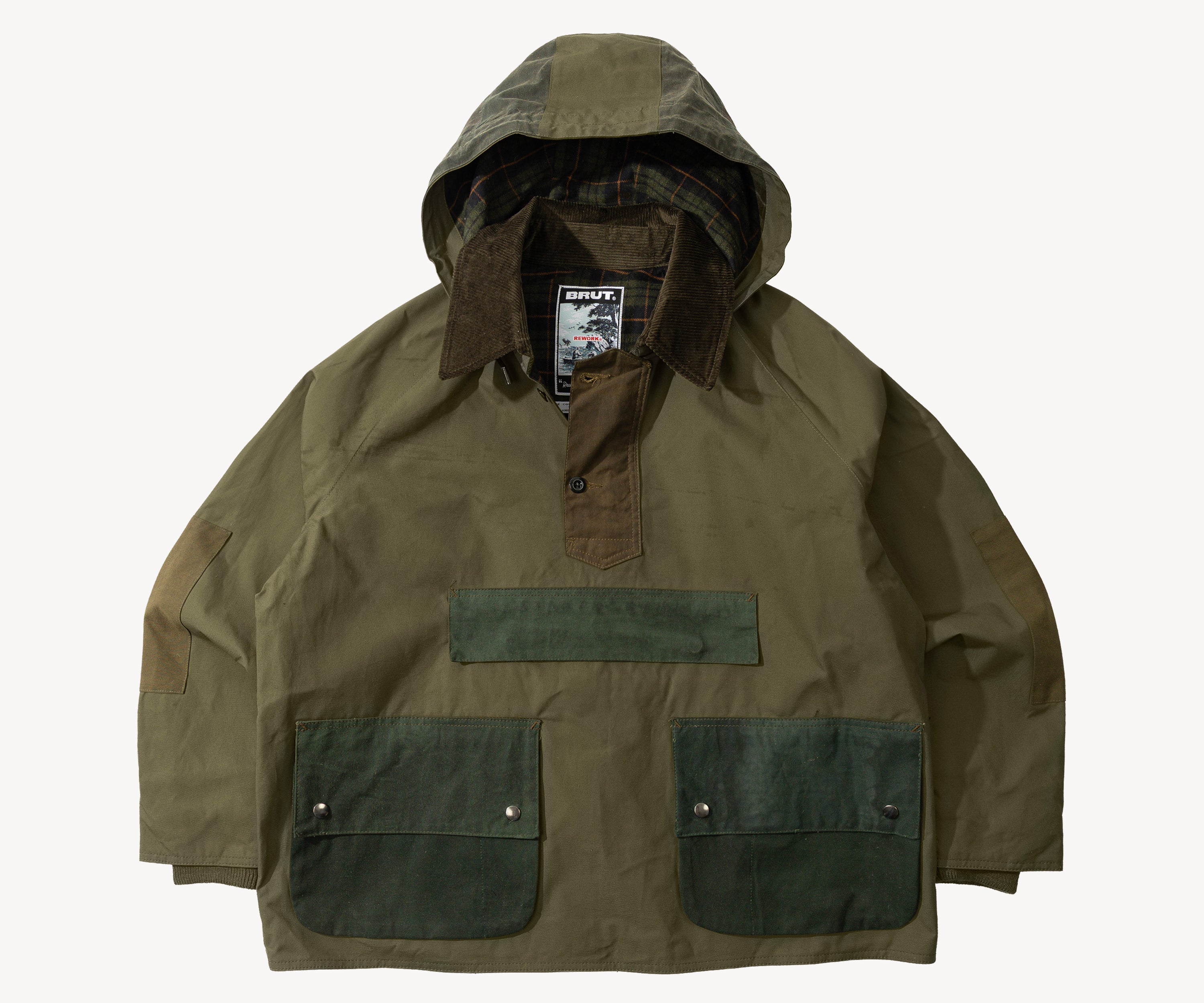 REWORK® POP-OVER WAX JACKET - N° 016 Manteaux et vestes LARGE / VERT - BRUT Clothing