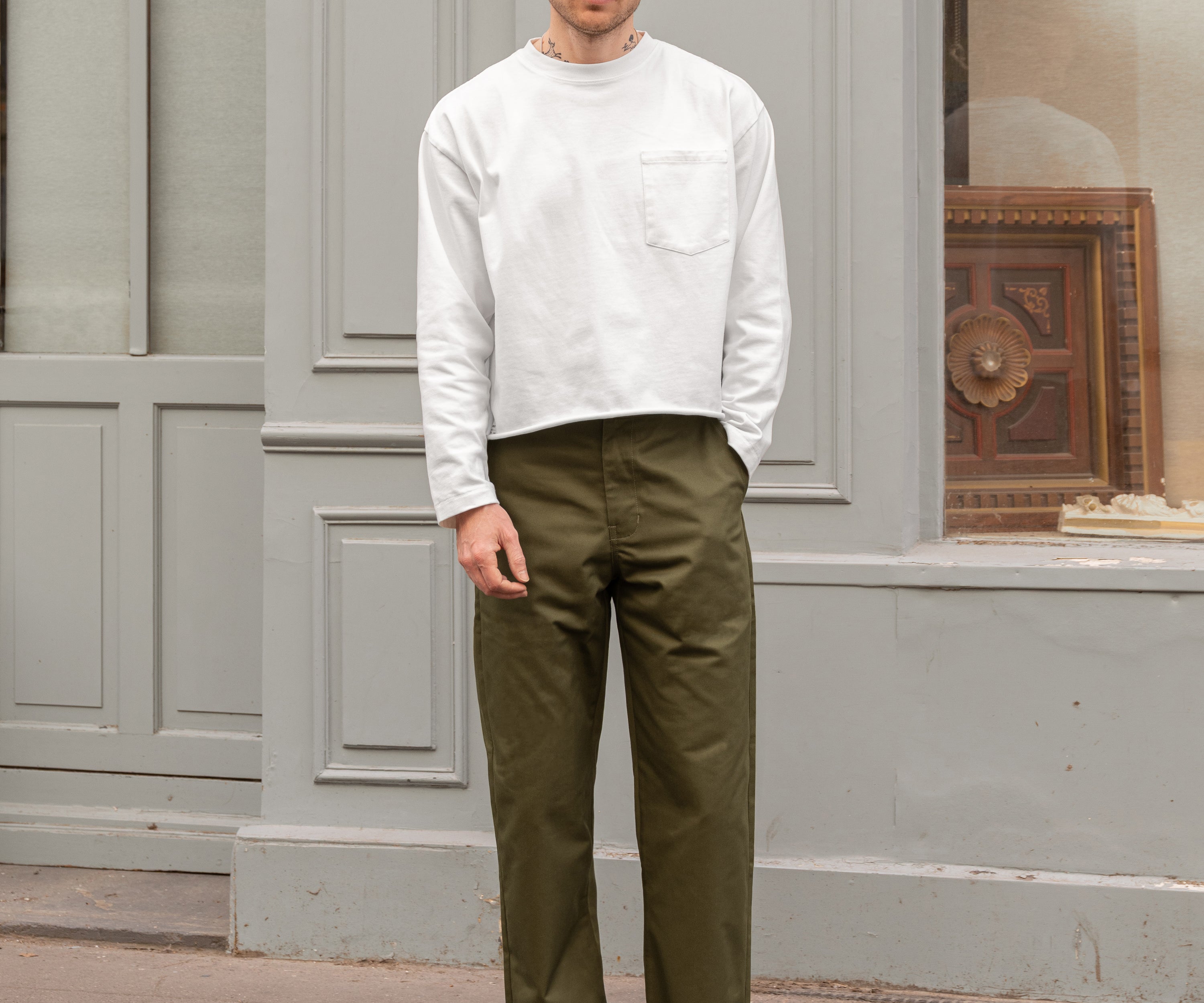THE PLAIN FRONT PANTS Taille US 26 / FR 36 / VERT OLIVE - BRUT Clothing