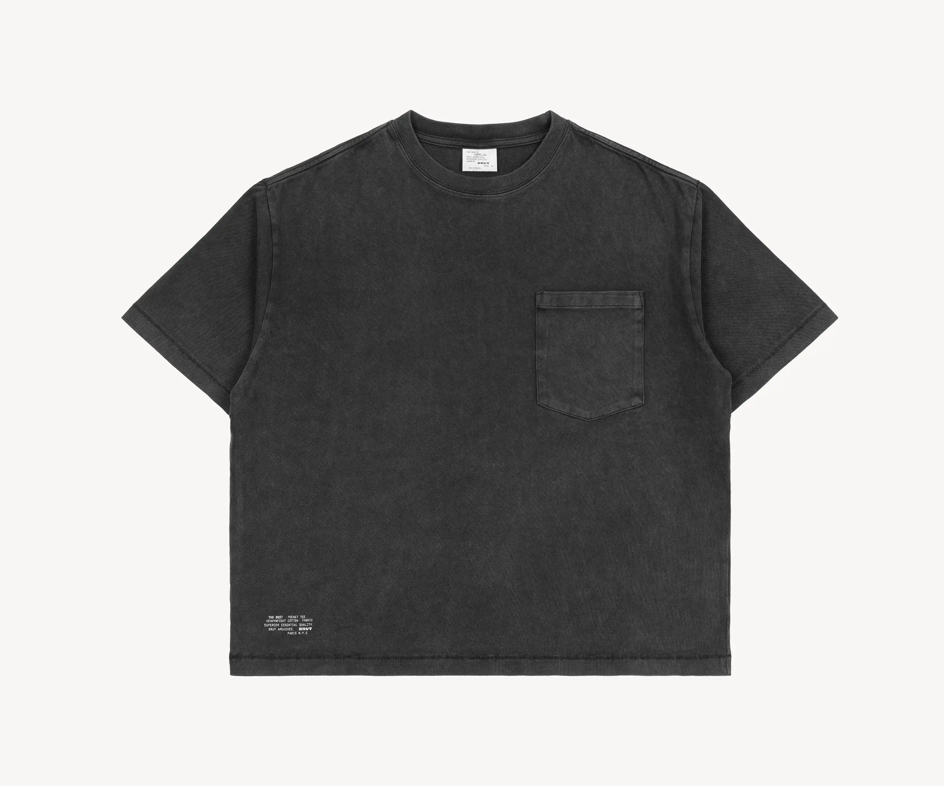 LES MEILLEURS T-SHIRTS AVEC POCHE X-SMALL / NOIR LÉGÈREMENT DÉCOLORÉ - BRUT Clothing