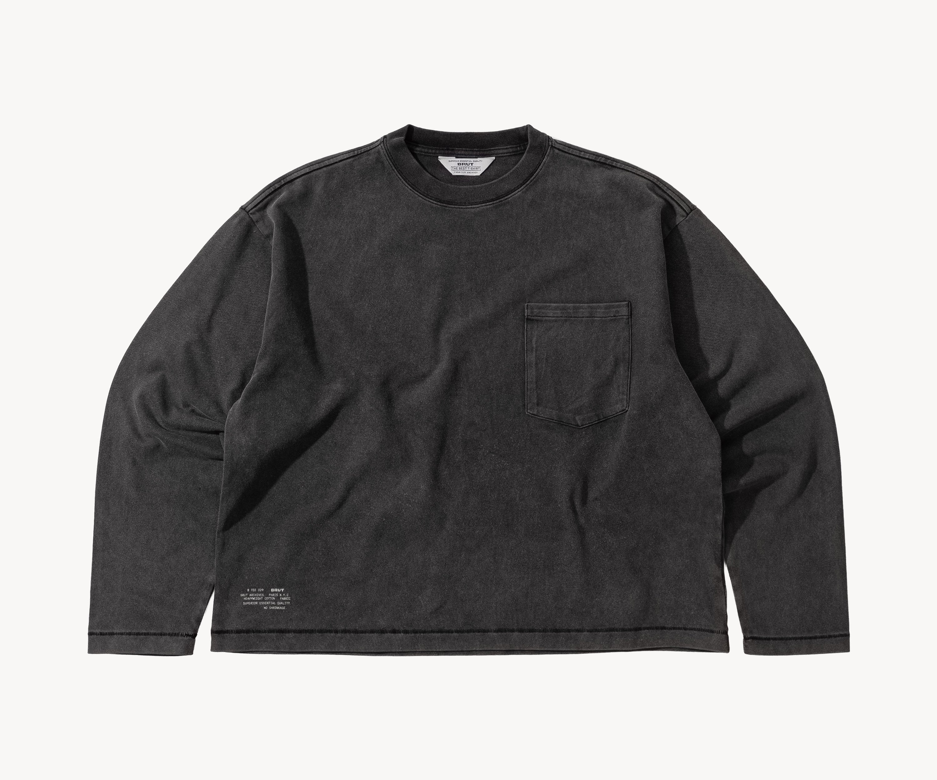 THE BEST LONG SLEEVES POCKET T-SHIRT T-Shirts X-SMALL / STRONG FADED BLACK - BRUT Clothing