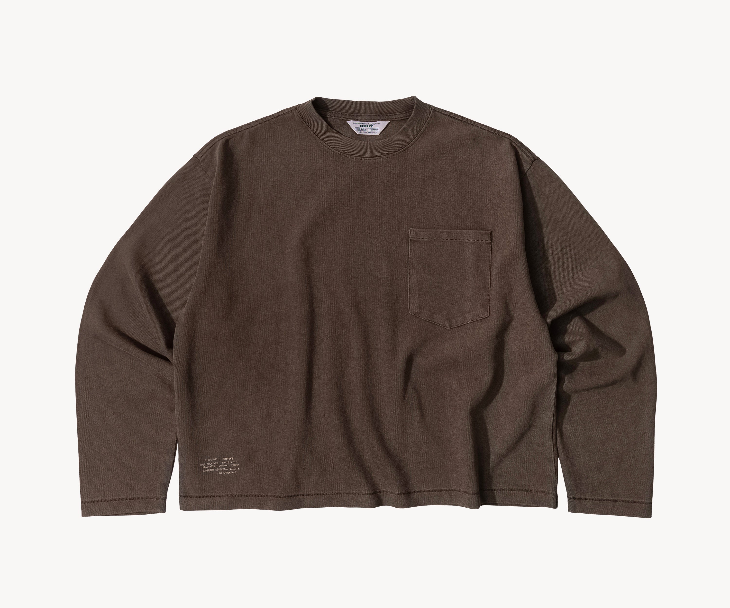 THE BEST LONG SLEEVES POCKET T-SHIRT T-Shirts X-SMALL / LIGHT BROWN - BRUT Clothing