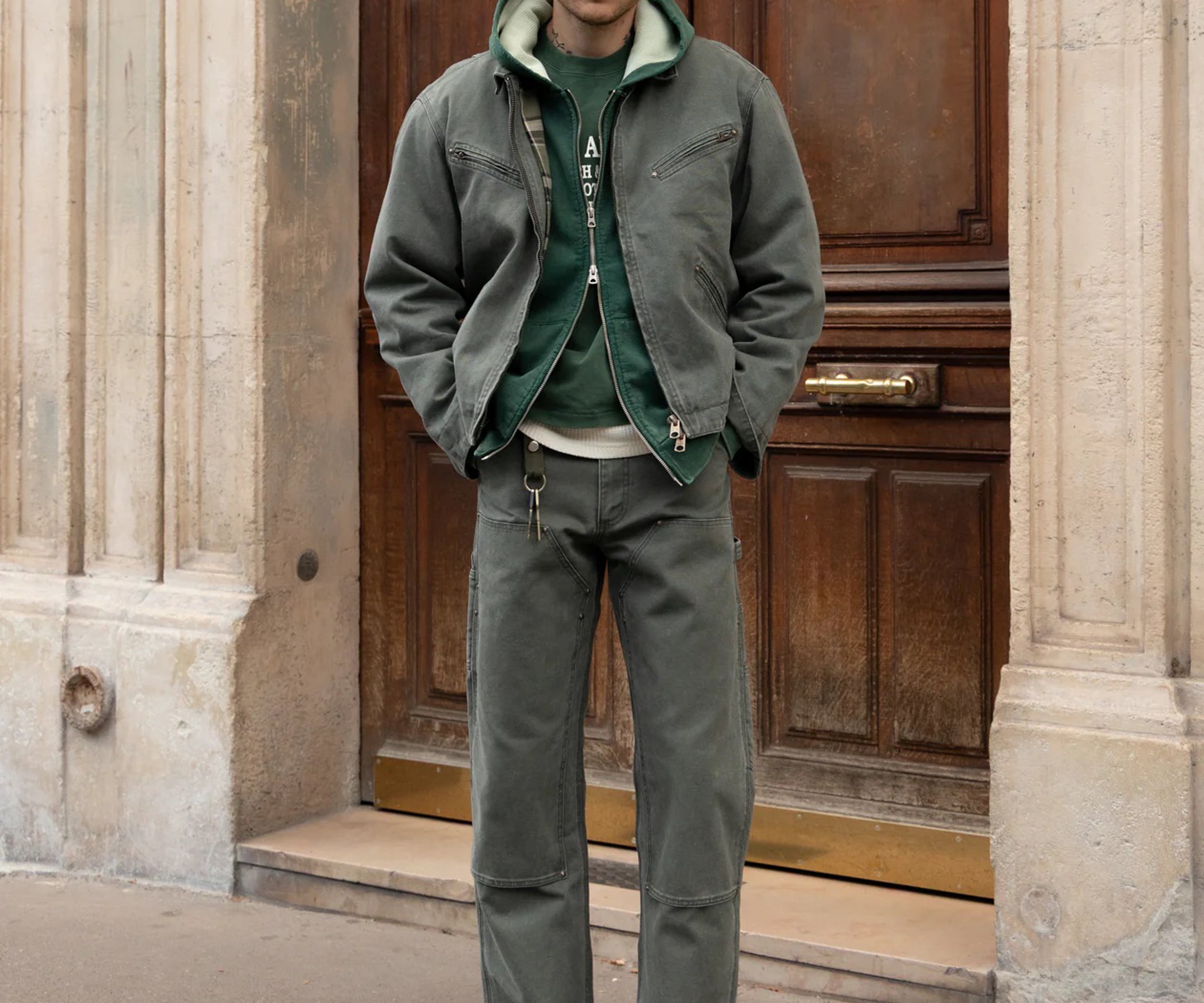 PANTALON DE TRAVAIL « THE TILER » Taille US 26 / FR 36 / VERT GRIS - BRUT Clothing