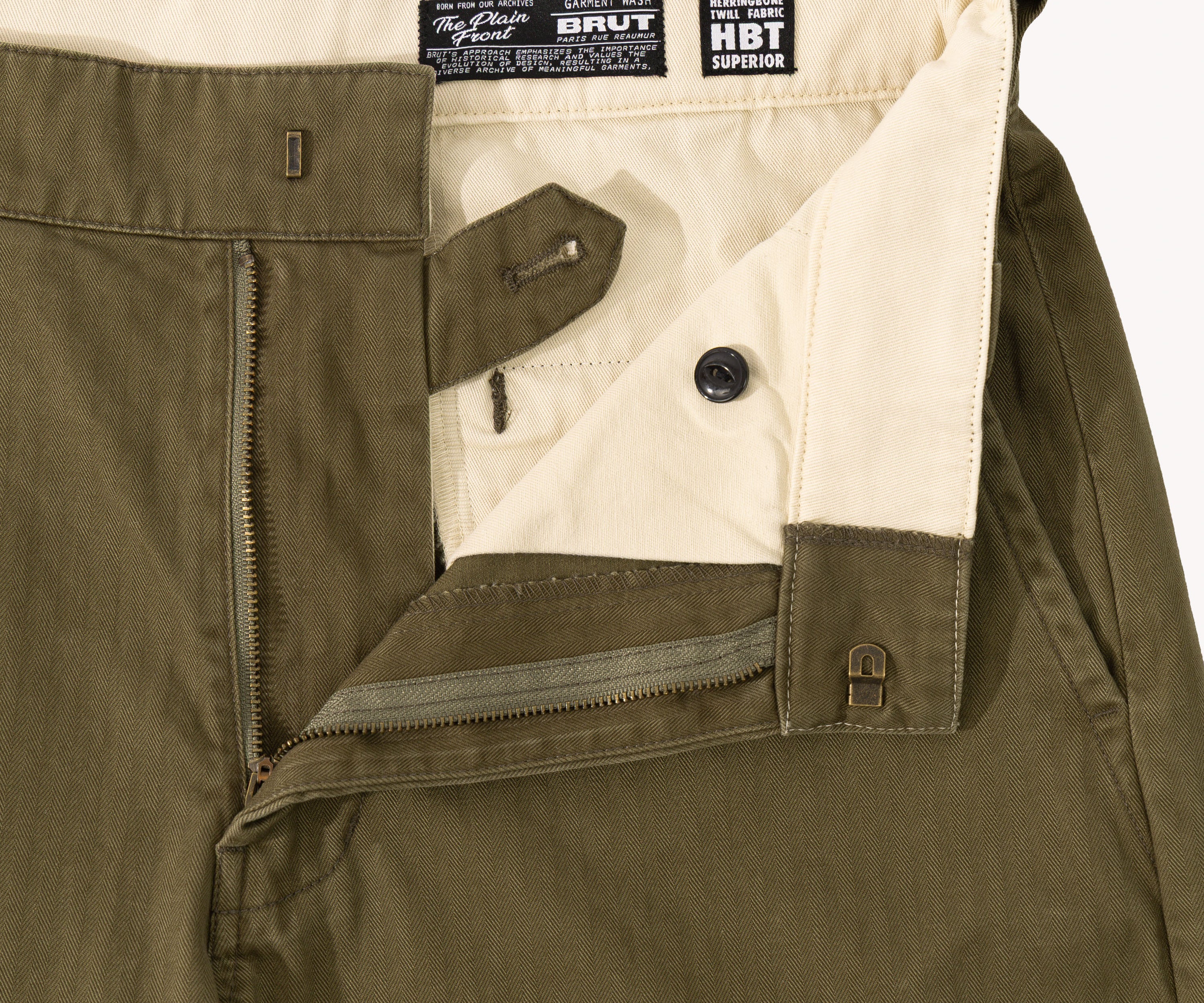 THE PLAIN FRONT PANTS Taille US26 / FR36 / HBT VERT OLIVE - BRUT Clothing