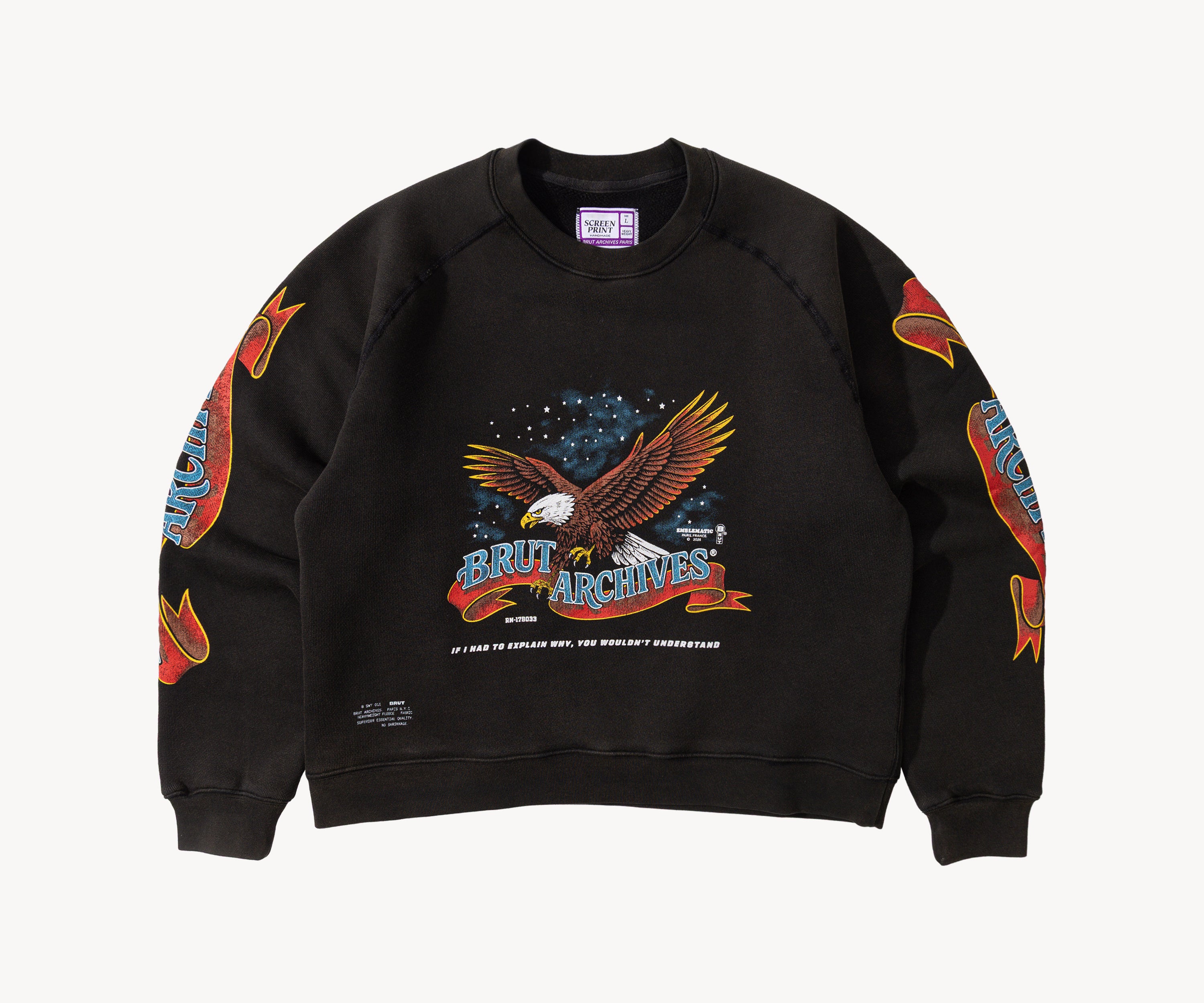 THE NIGHT EAGLE CREWNECK Sweat-shirt X-SMALL / NOIR - BRUT Clothing