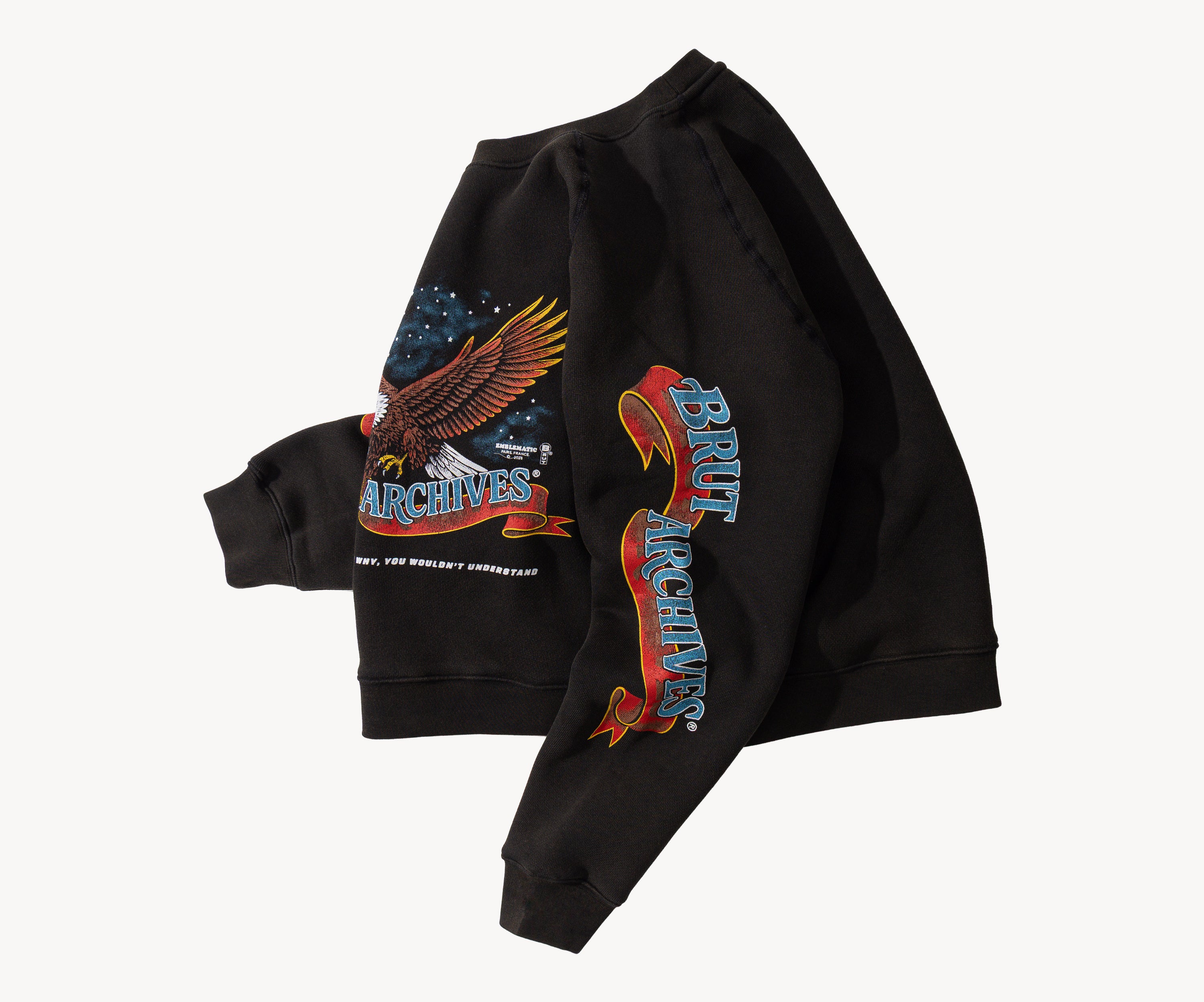 THE NIGHT EAGLE CREWNECK Sweat-shirt X-SMALL / NOIR - BRUT Clothing