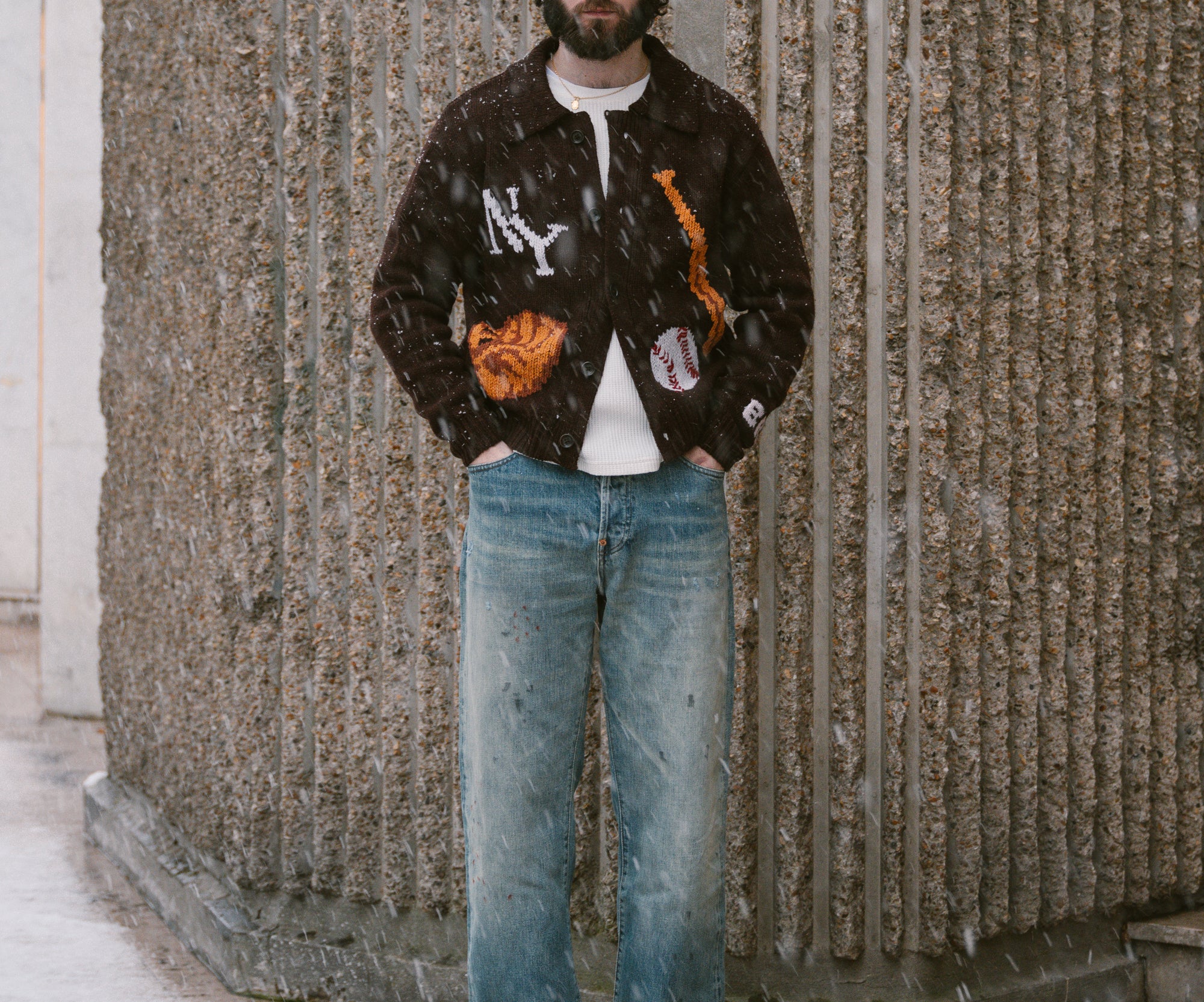 THE BASEBALL CARDIGAN Tricot XS / MARRON - BRUT Clothing