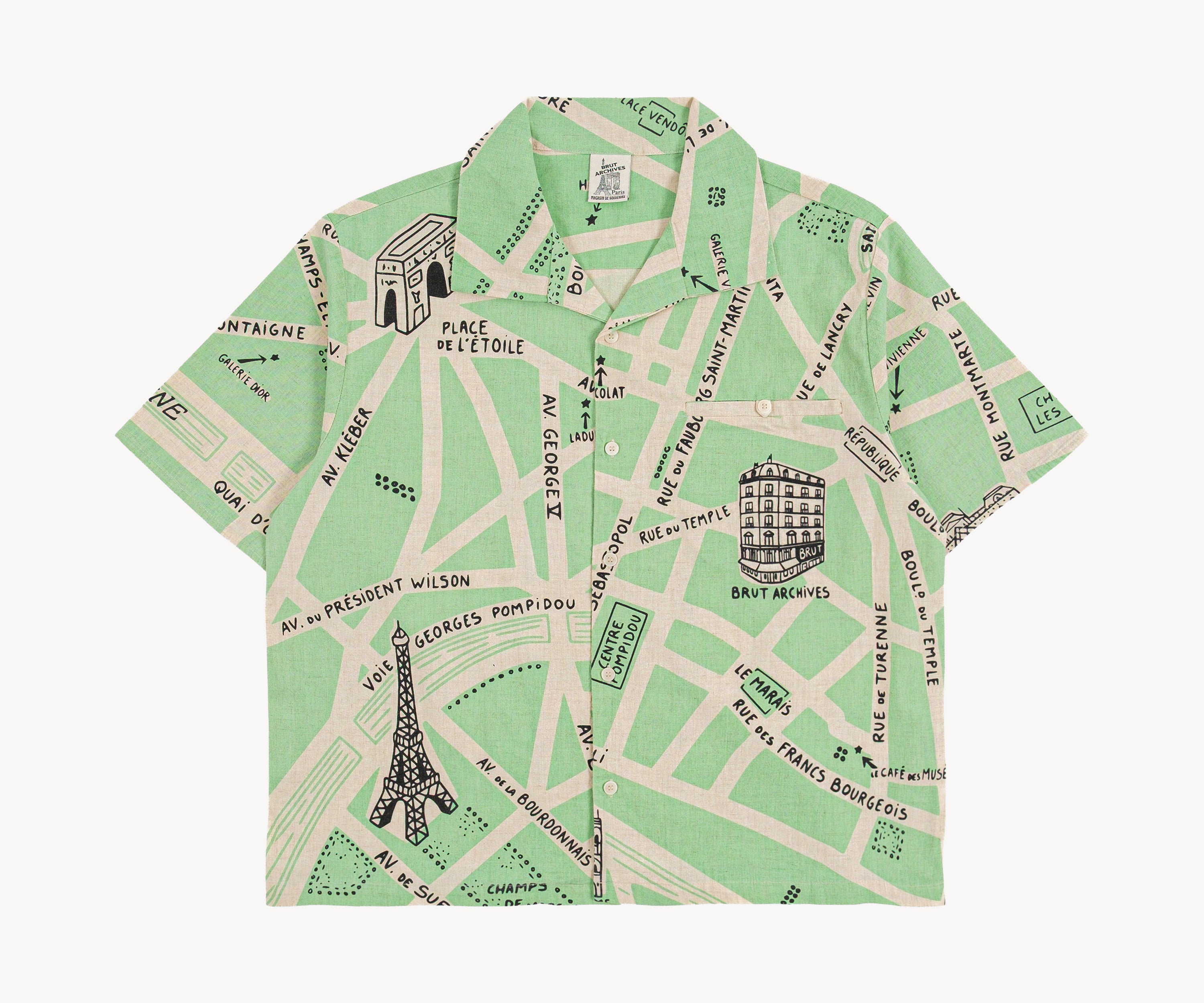 THE PARIS MAP SHIRT Shirts X-SMALL T-shirts XS / VERT CLAIR - BRUT Clothing