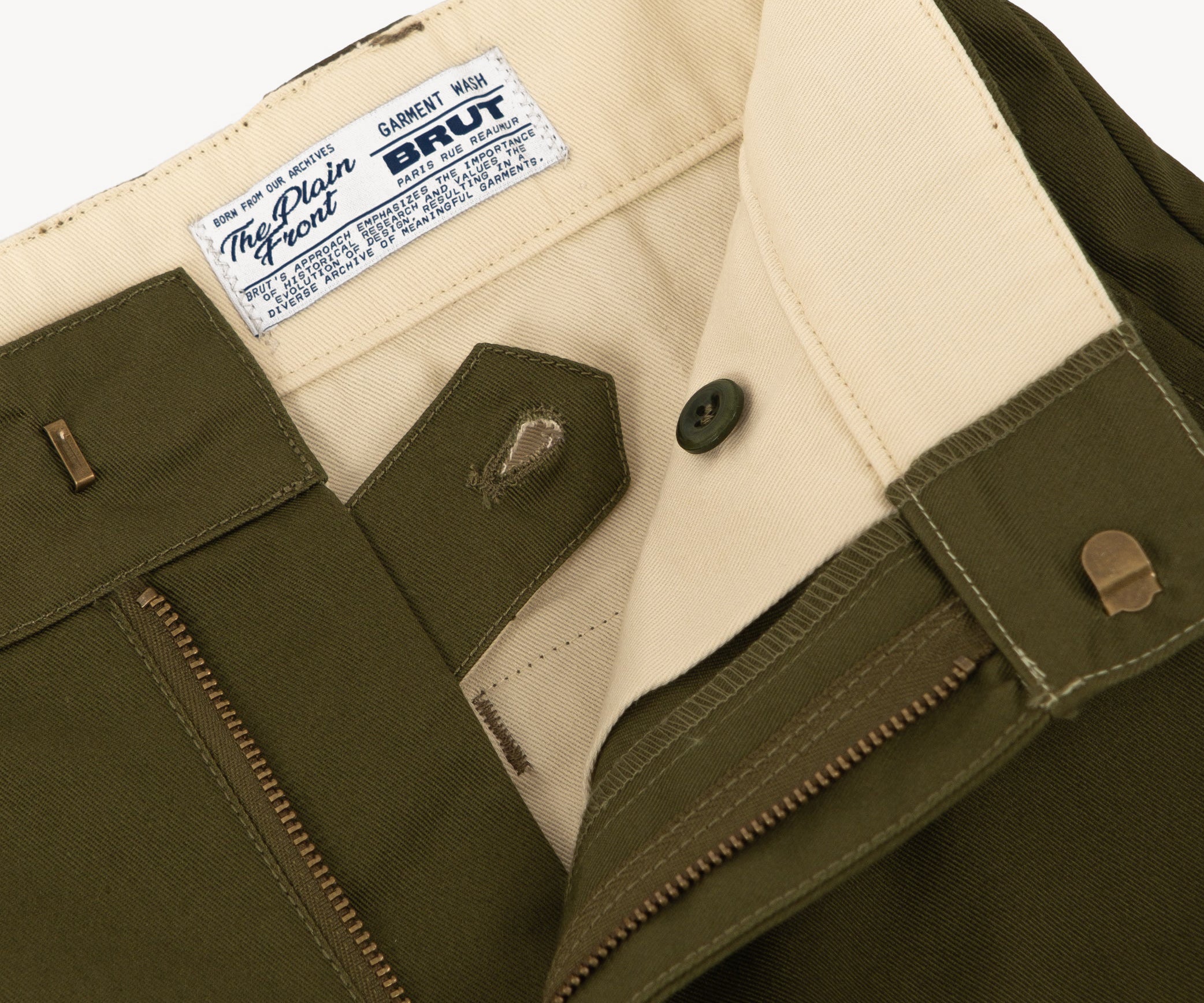 THE PLAIN FRONT PANTS Taille US 26 / FR 36 / VERT OLIVE - BRUT Clothing