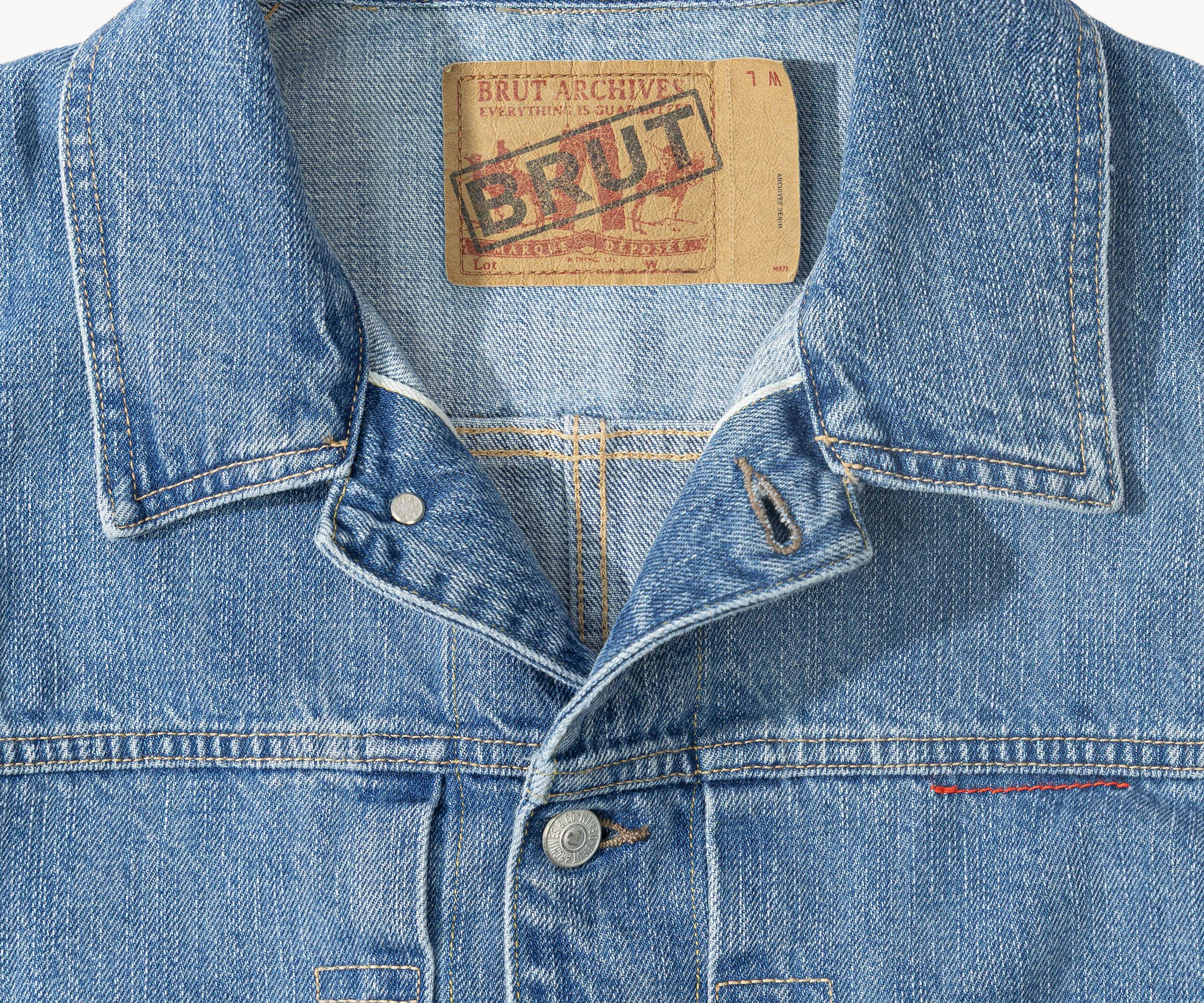 THE PLEATED SELVEDGE DENIM JACKET Coats & Jackets XX-SMALL / BLUE STONE WASH - BRUT Clothing