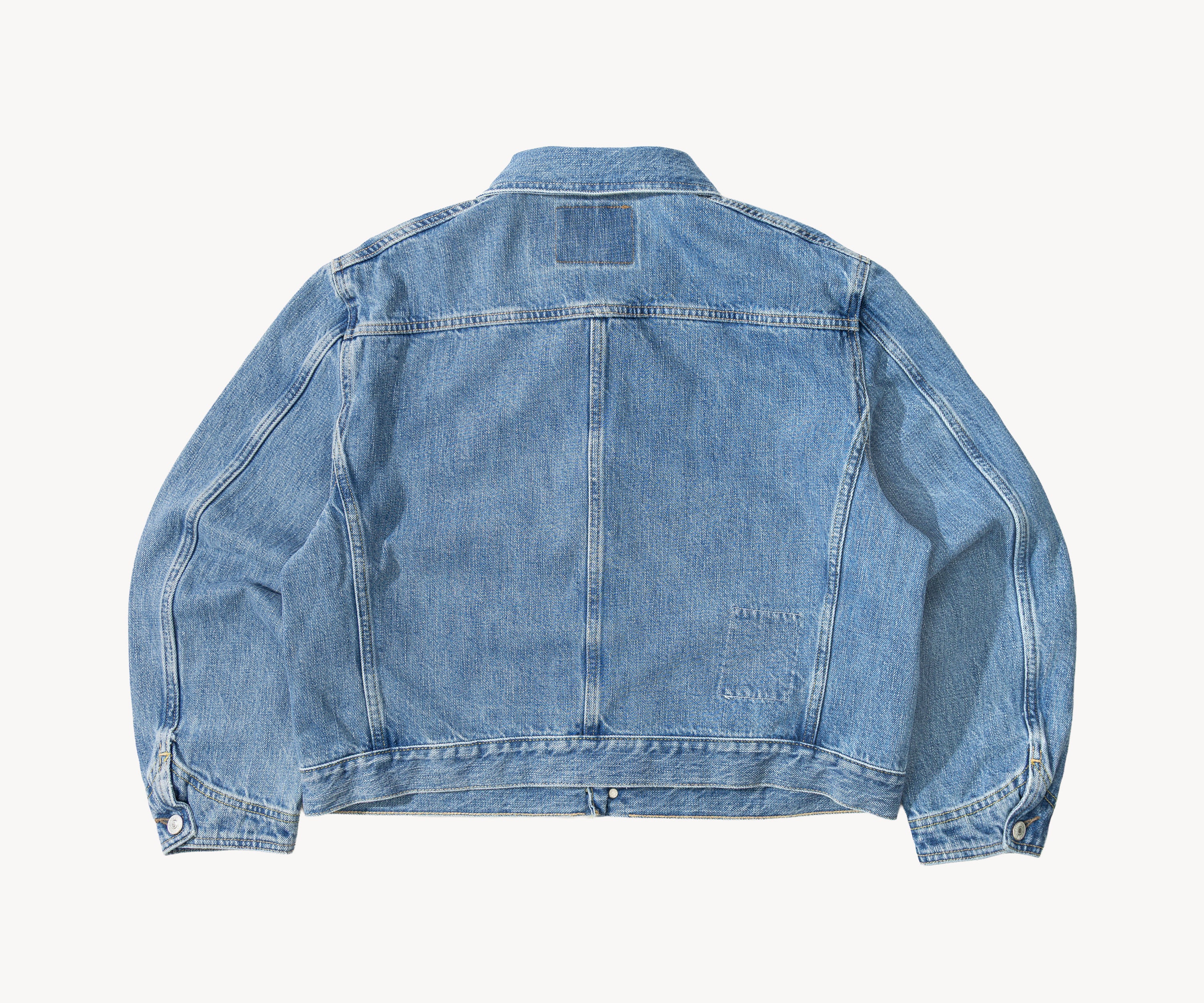 THE PLEATED SELVEDGE DENIM JACKET Coats & Jackets XX-SMALL / BLUE STONE WASH - BRUT Clothing