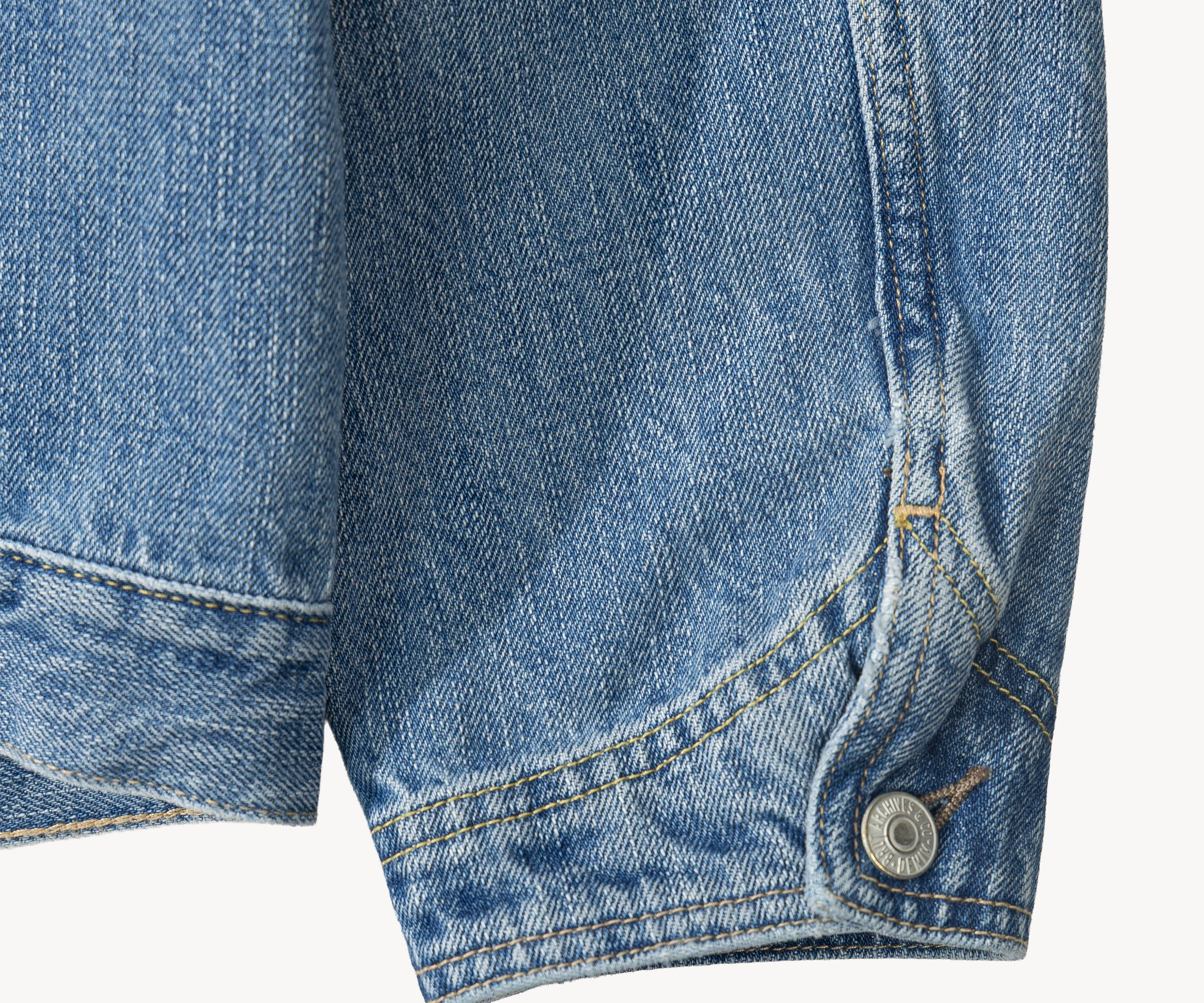 THE PLEATED SELVEDGE DENIM JACKET Coats & Jackets XX-SMALL / BLUE STONE WASH - BRUT Clothing