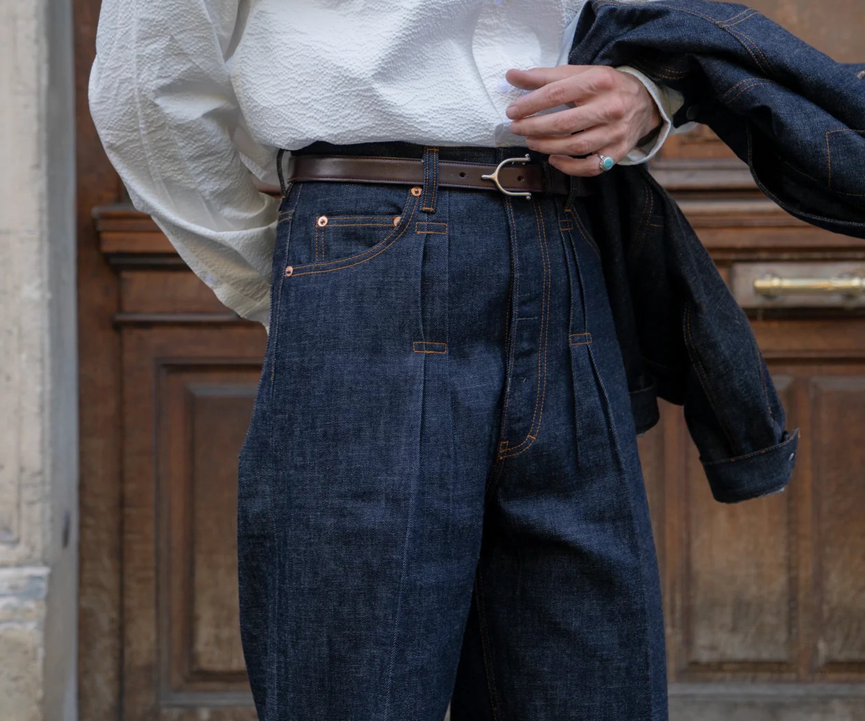 REWORK® DOUBLE PLEATED DENIM - US28 / FR38 / INDIGO BRUT - BRUT Clothing