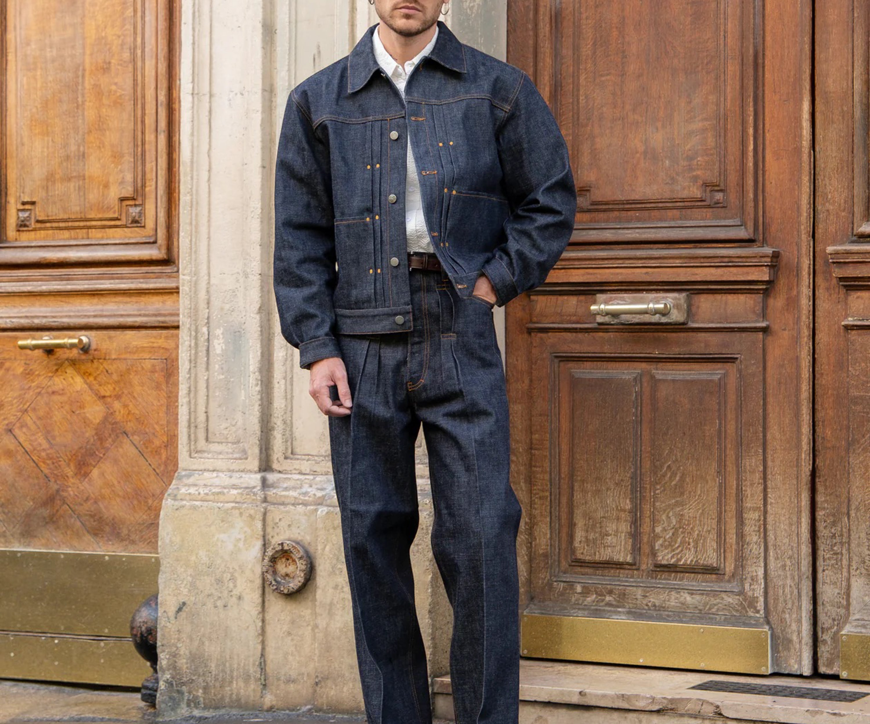 REWORK® DOUBLE PLEATED DENIM JACKET X-SMALL / INDIGO BRUT - BRUT Clothing