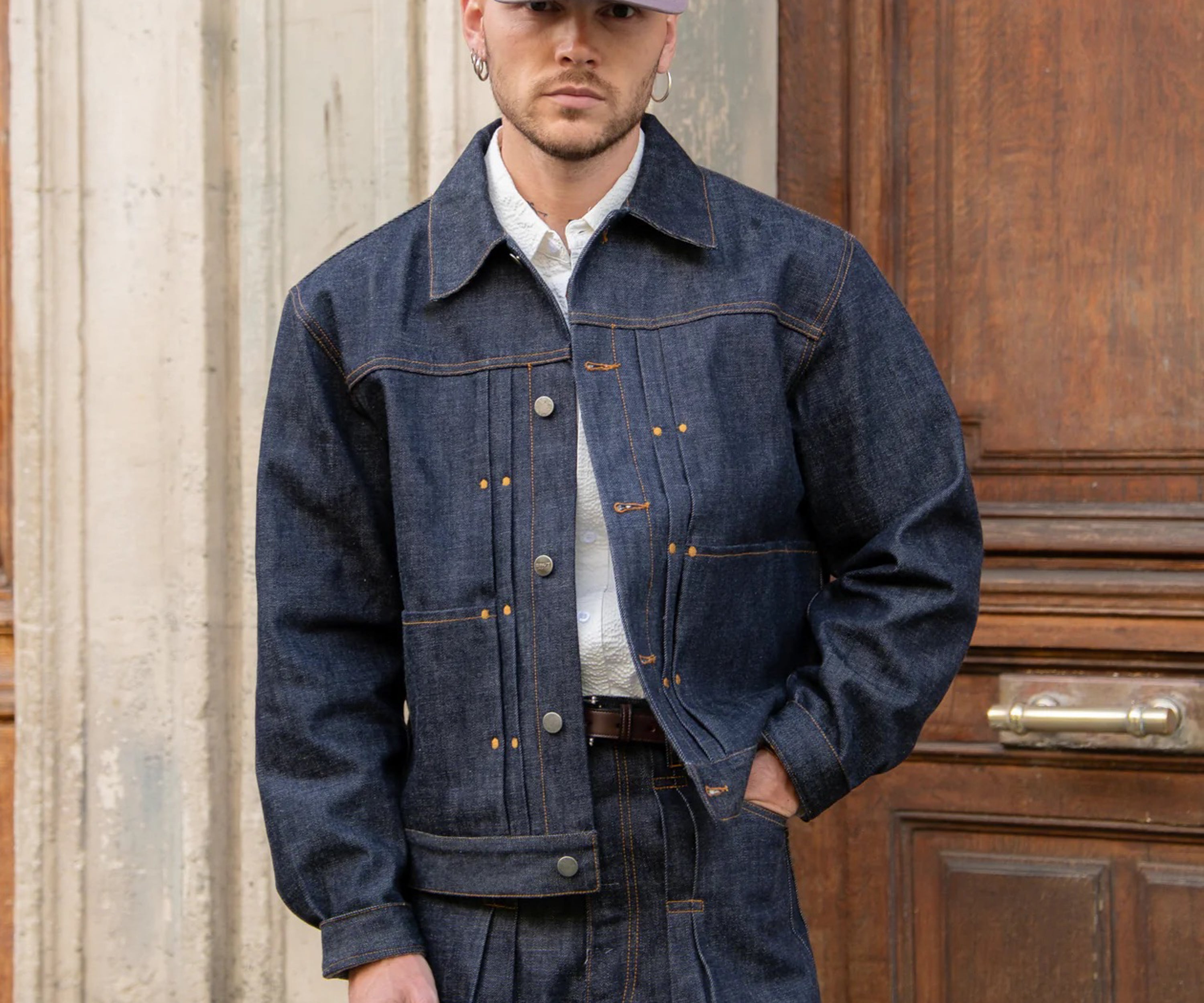 REWORK® DOUBLE PLEATED DENIM JACKET X-SMALL / INDIGO BRUT - BRUT Clothing