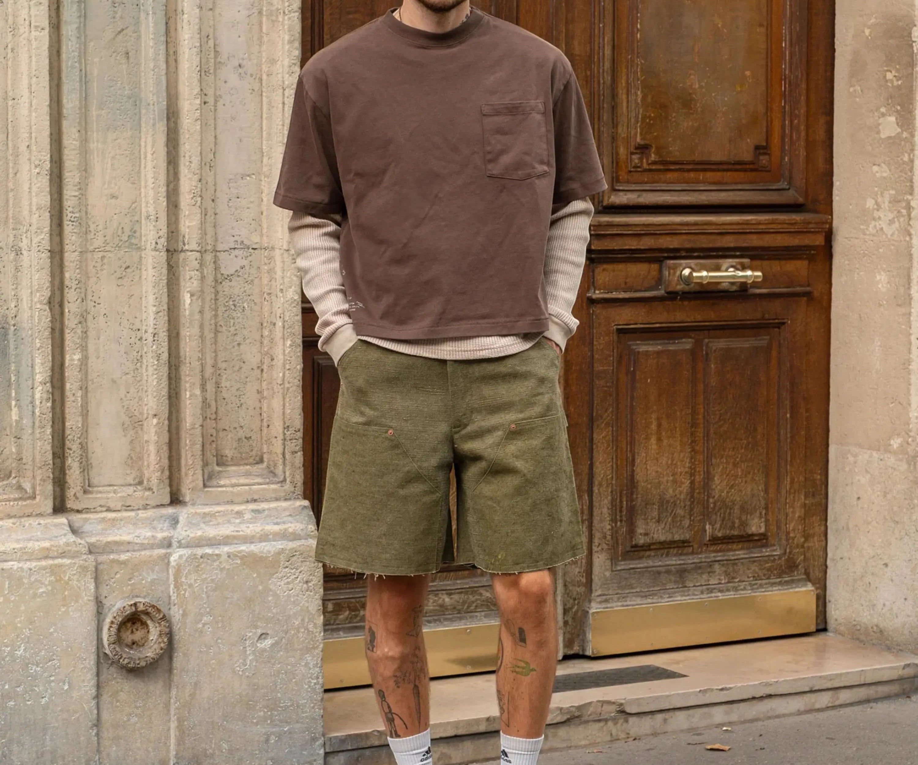 REWORK® DOUBLE KNEE SHORTS - N° 009 Pants US32 / FR42 / OLIVE GREEN - BRUT Clothing