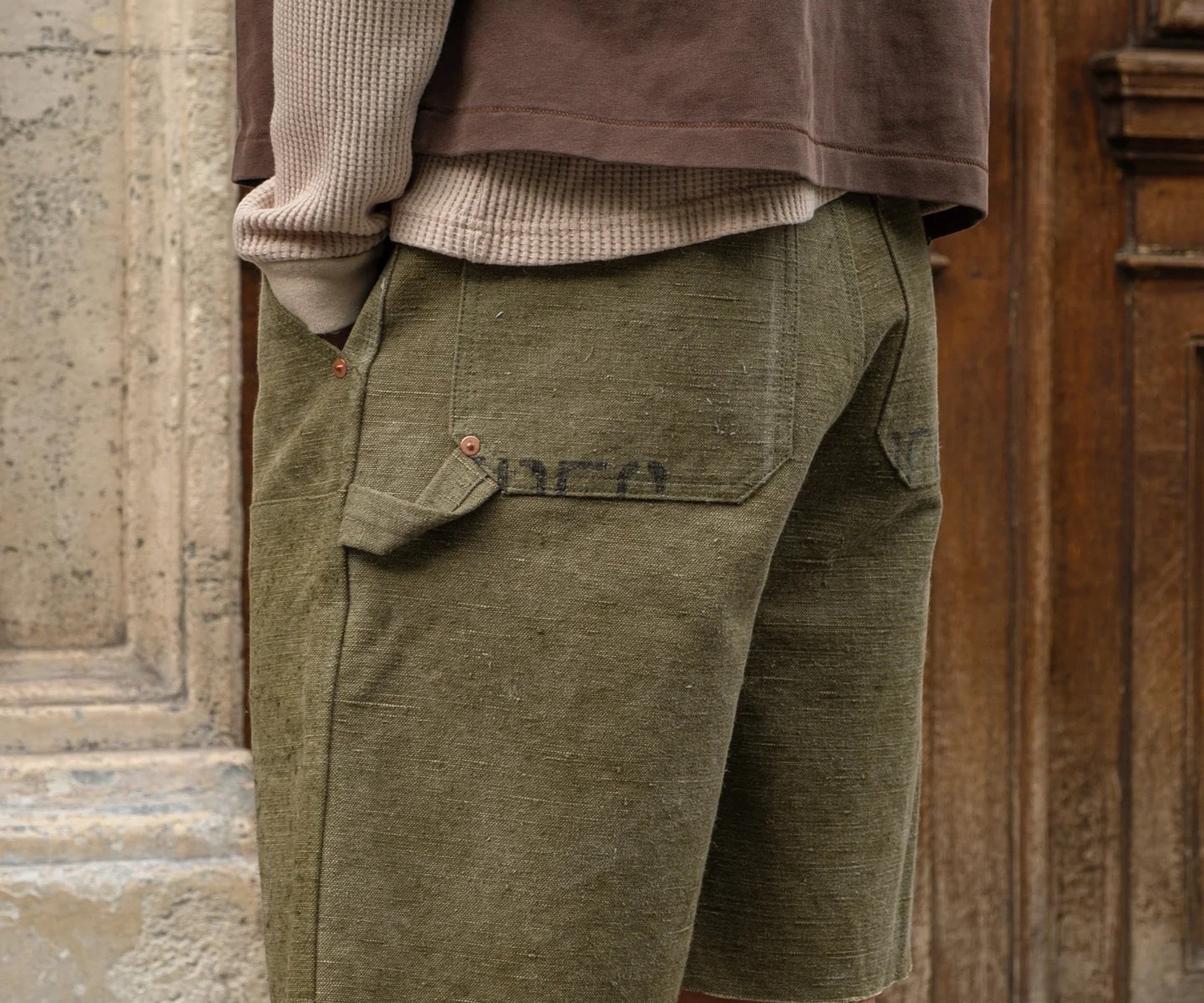 REWORK® DOUBLE KNEE SHORTS - N° 005 Pants US32 / FR42 / OLIVE GREEN - BRUT Clothing