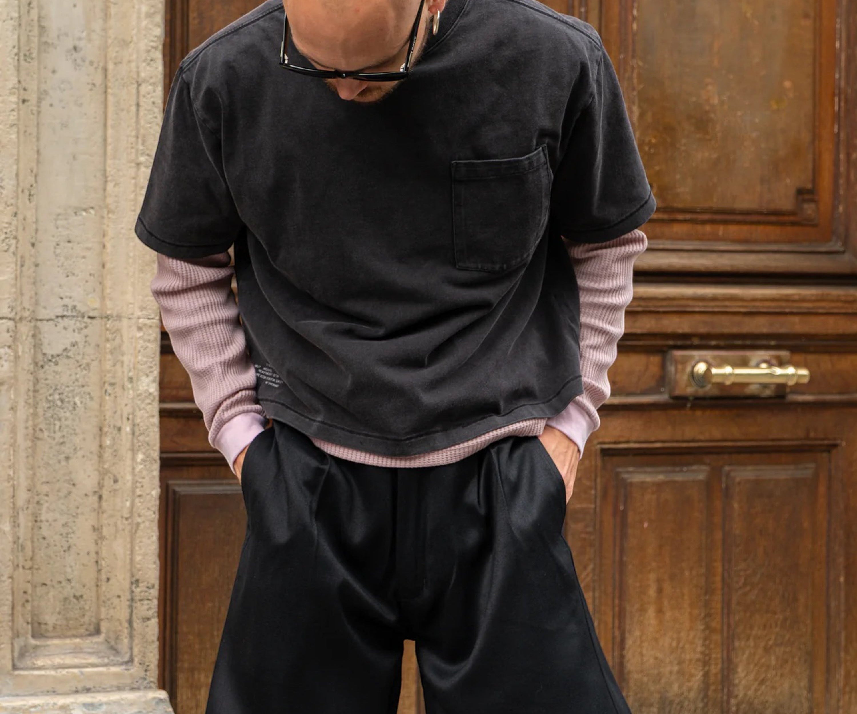 SHORT PLISSÉ SATINÉ REWORK® Taille US 26 / FR 36 / NOIR - BRUT Clothing