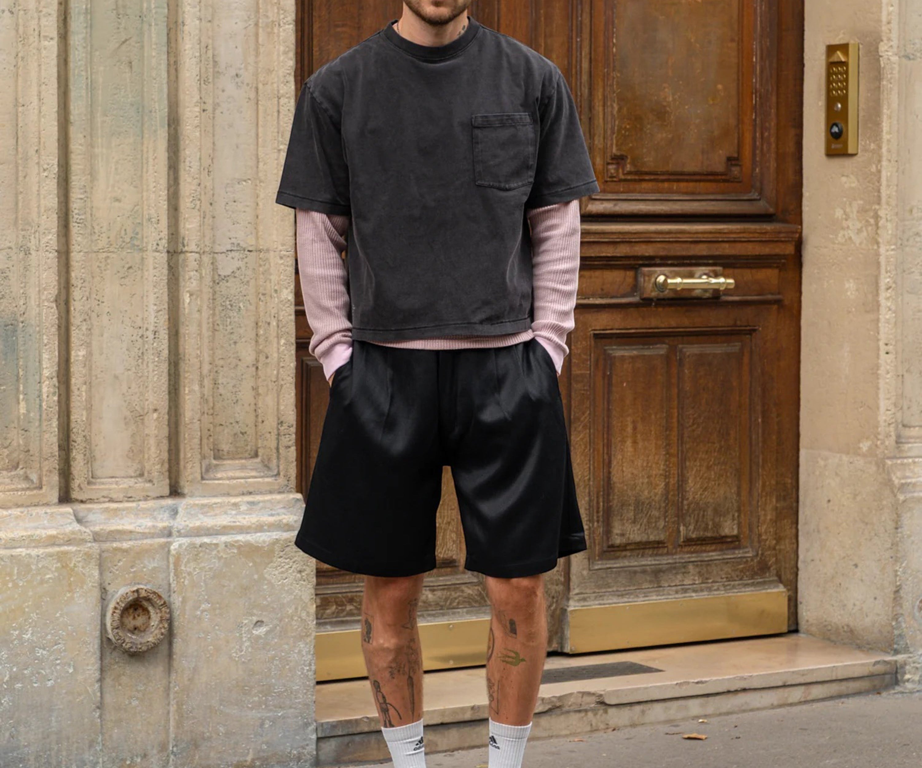 REWORK® SATIN PLEATED SHORTS Shorts US26 / FR36 / BLACK - BRUT Clothing