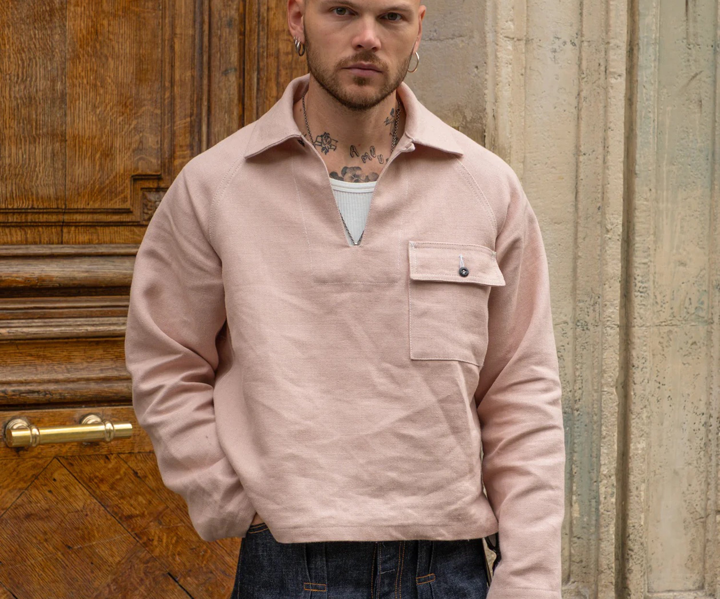 REWORK® FISHERMAN SHIRT SMALL / ROSE PÂLE - BRUT Clothing