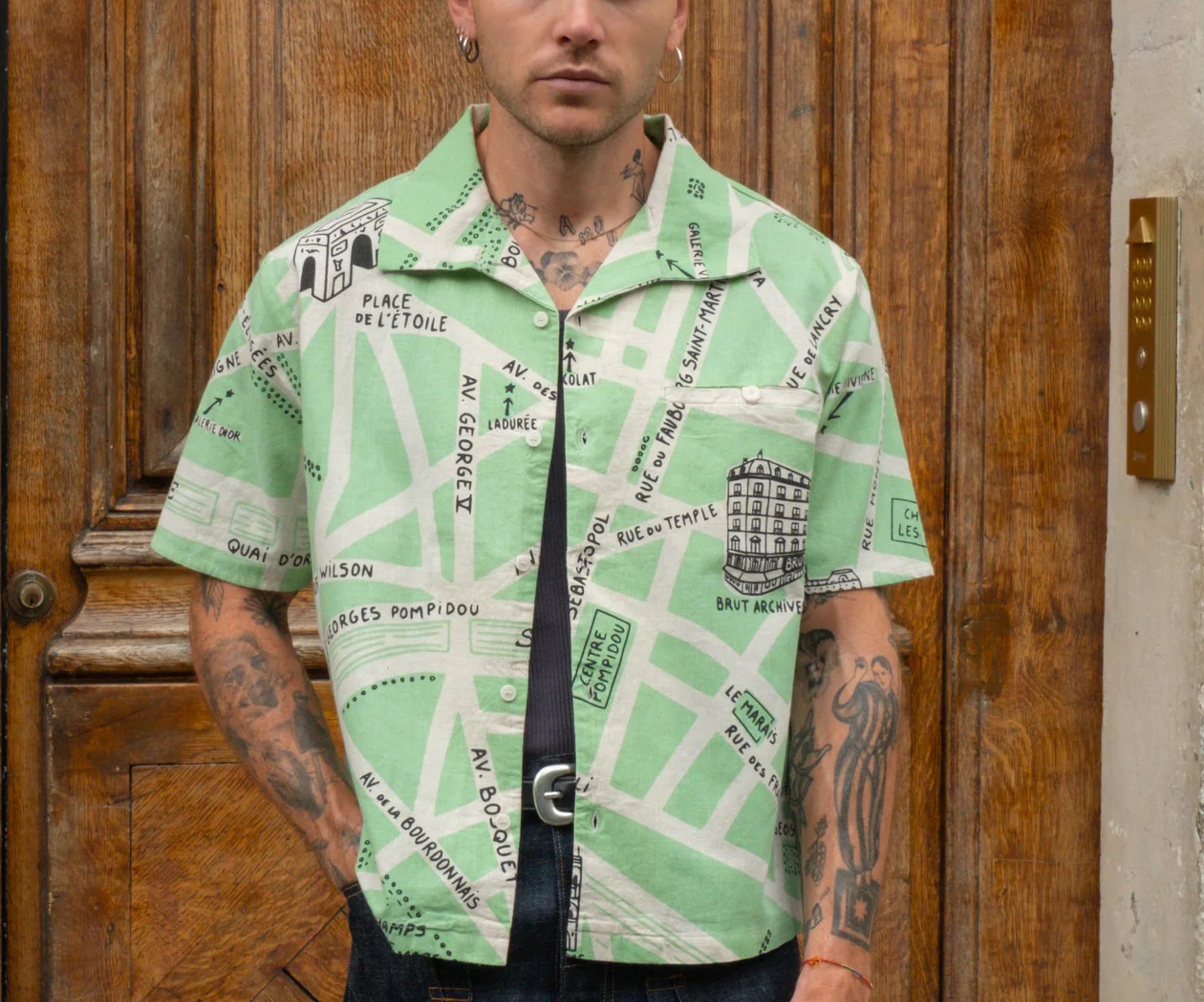 THE PARIS MAP SHIRT Shirts X-SMALL T-shirts XS / VERT CLAIR - BRUT Clothing