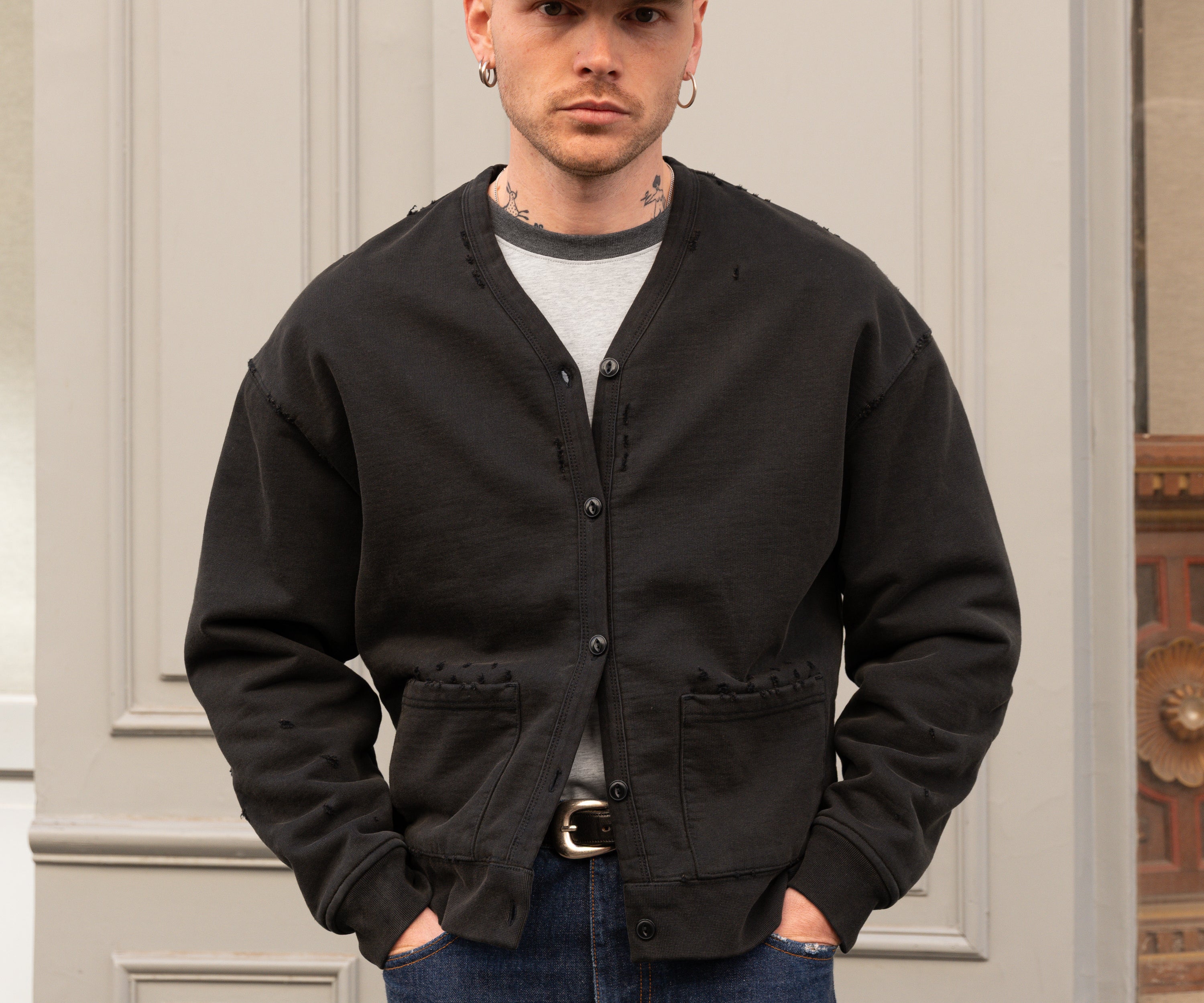 THE RAGGED CARDIGAN Sweatshirts X-SMALL / FADED BLACK - BRUT Clothing