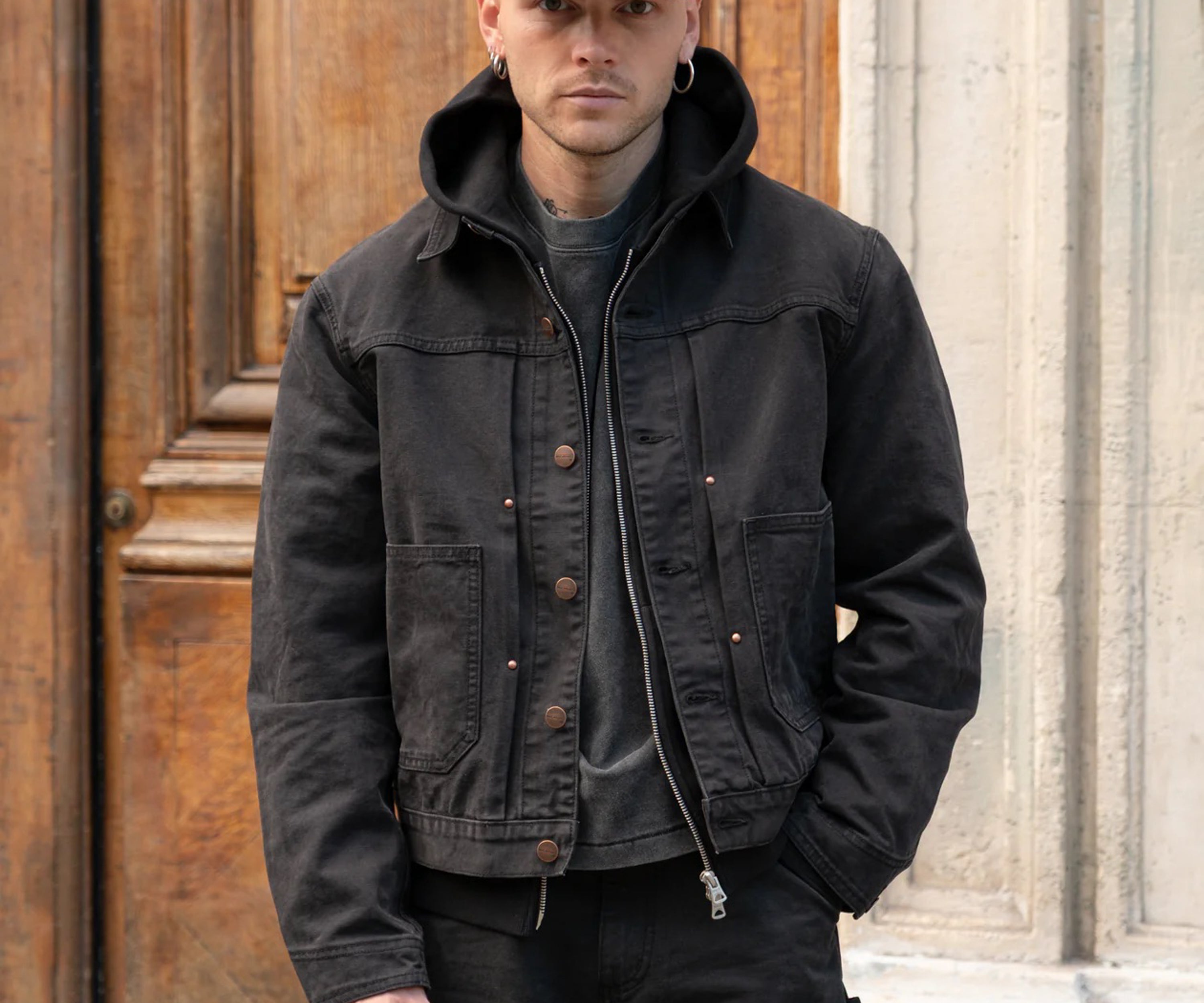 THE PLEATED RIVET JACKET Coats & Jackets X-SMALL / BLACK - BRUT Clothing