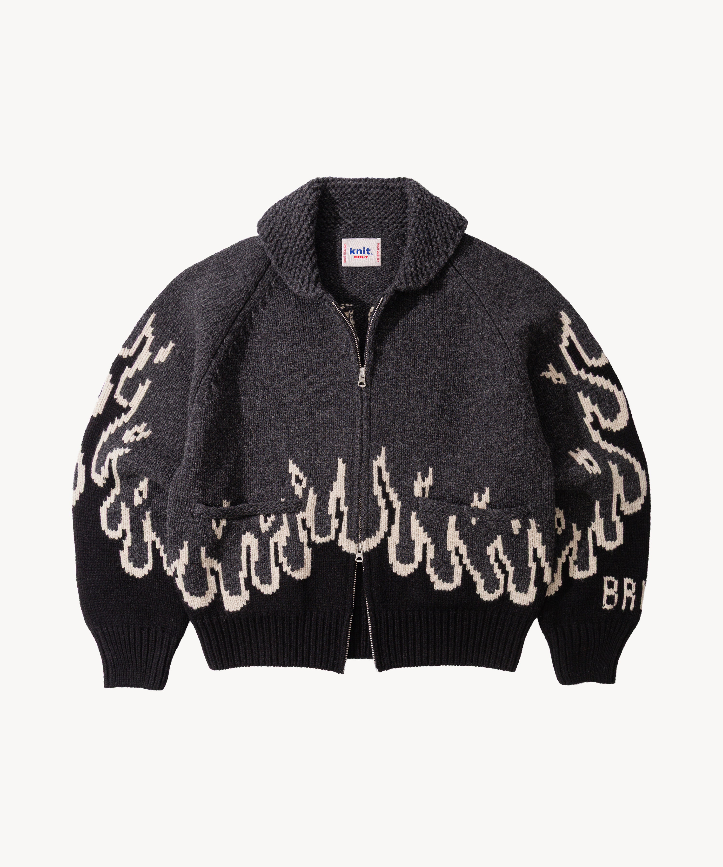 Rare 00s Archive Wool × Silk Switch Top Warmest Zipped Sweater Charcoal Black Heavy Knit | BRUT – BRUT