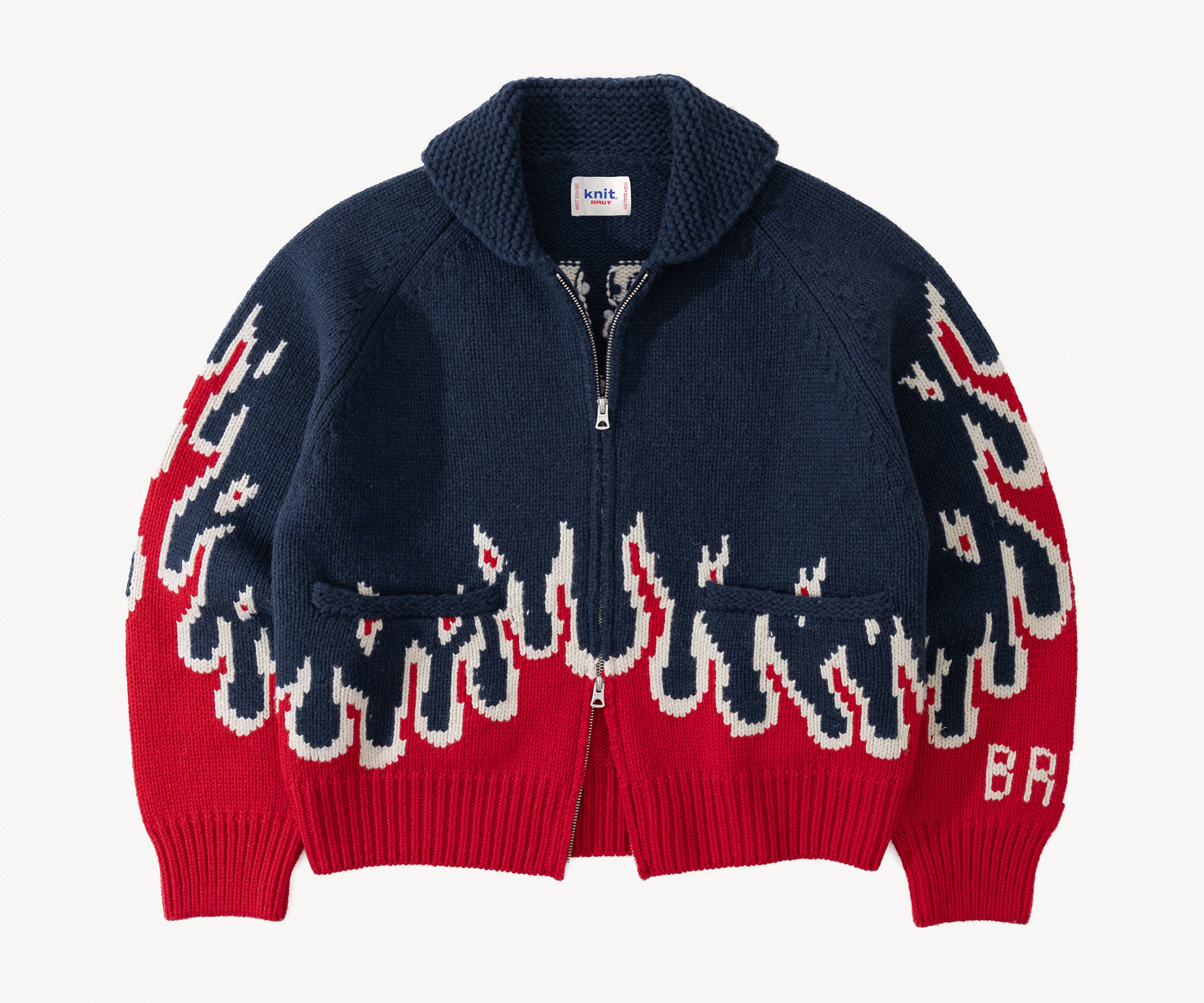 THE WARMEST ZIPPED SWEATER Tricots TAILLE S / BLEU / ROUGE - BRUT Clothing